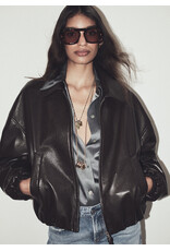 CITIZENS OF HUMANITY BUBBLE HEM LEATHER BOMBER JACKET IN CHOCOLATE DARK BROWN