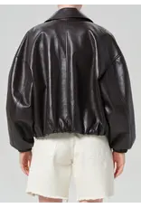CITIZENS OF HUMANITY BUBBLE HEM LEATHER BOMBER JACKET IN CHOCOLATE DARK BROWN