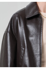 CITIZENS OF HUMANITY BUBBLE HEM LEATHER BOMBER JACKET IN CHOCOLATE DARK BROWN