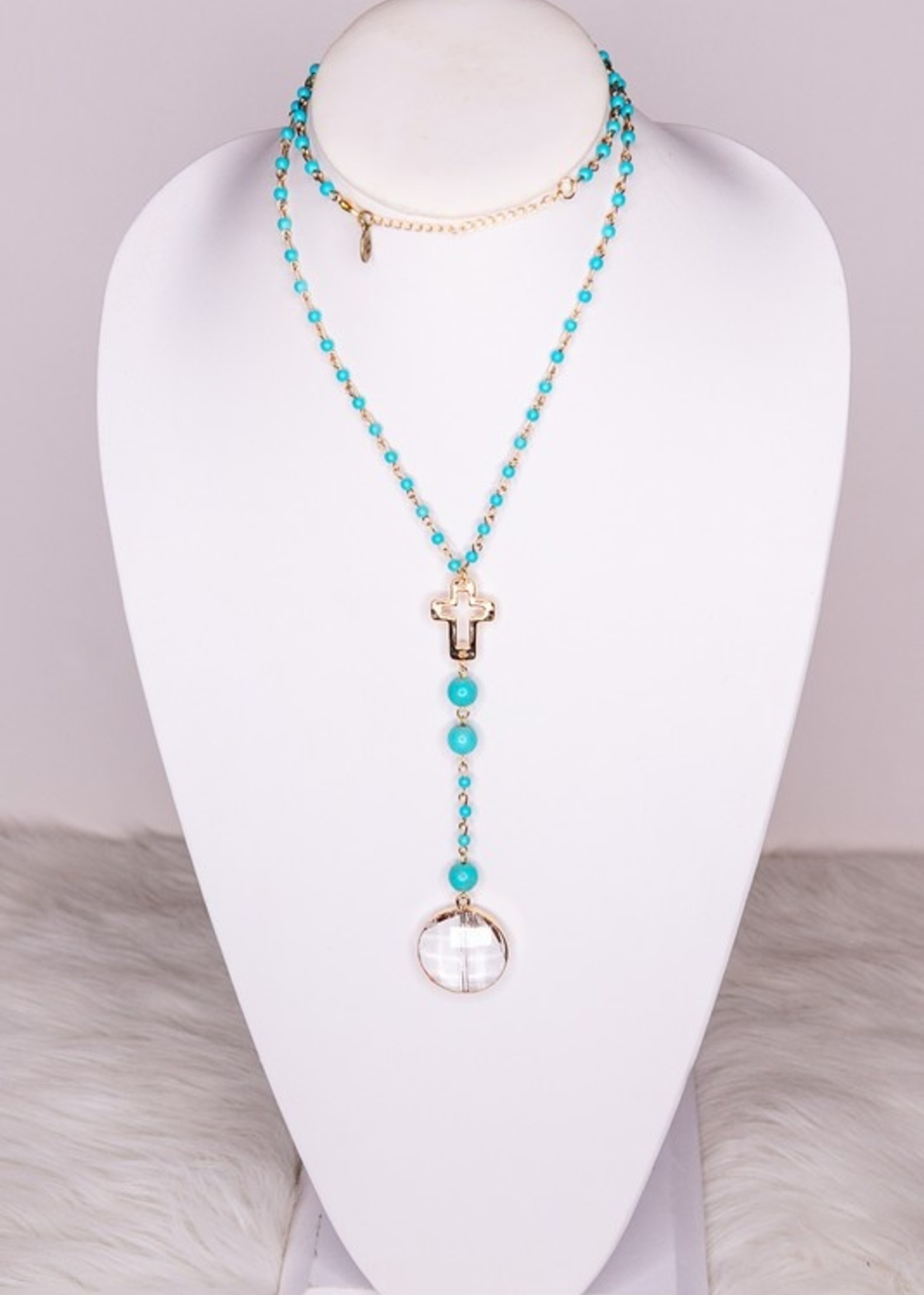 Turquoise beaded cross necklace