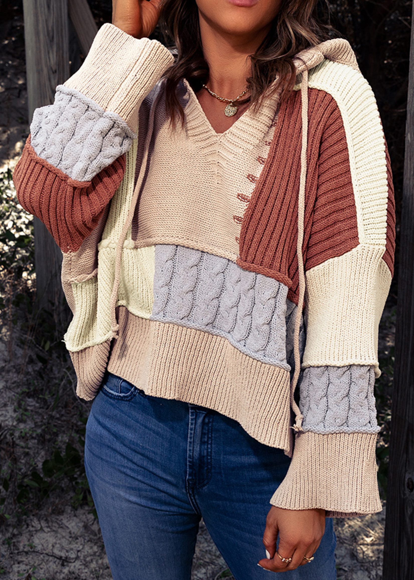 Hooded color block sweater