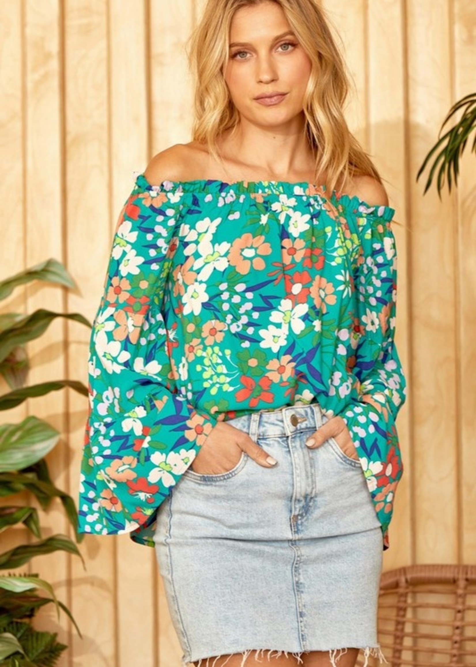 Print off shoulder top +2 colors