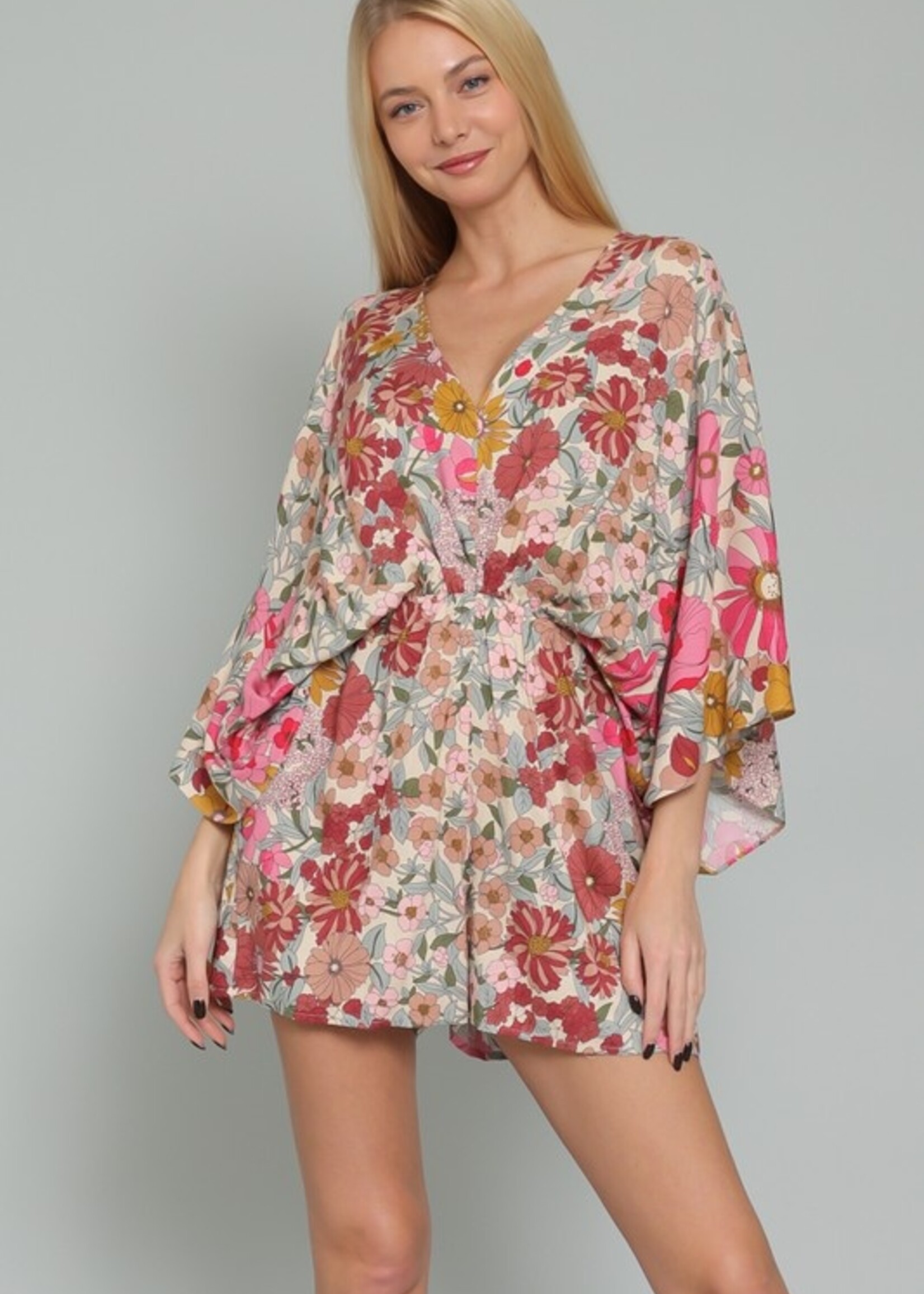 Kimono sleeve print romper