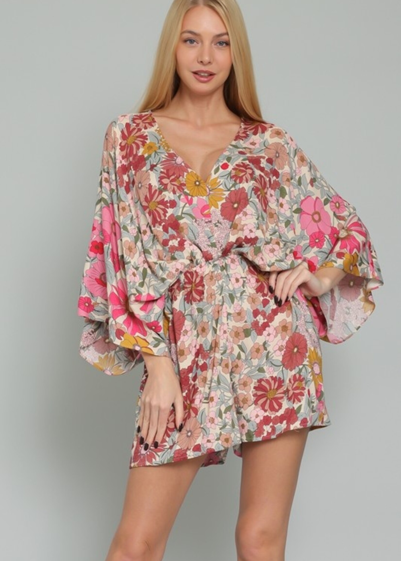 Kimono sleeve print romper