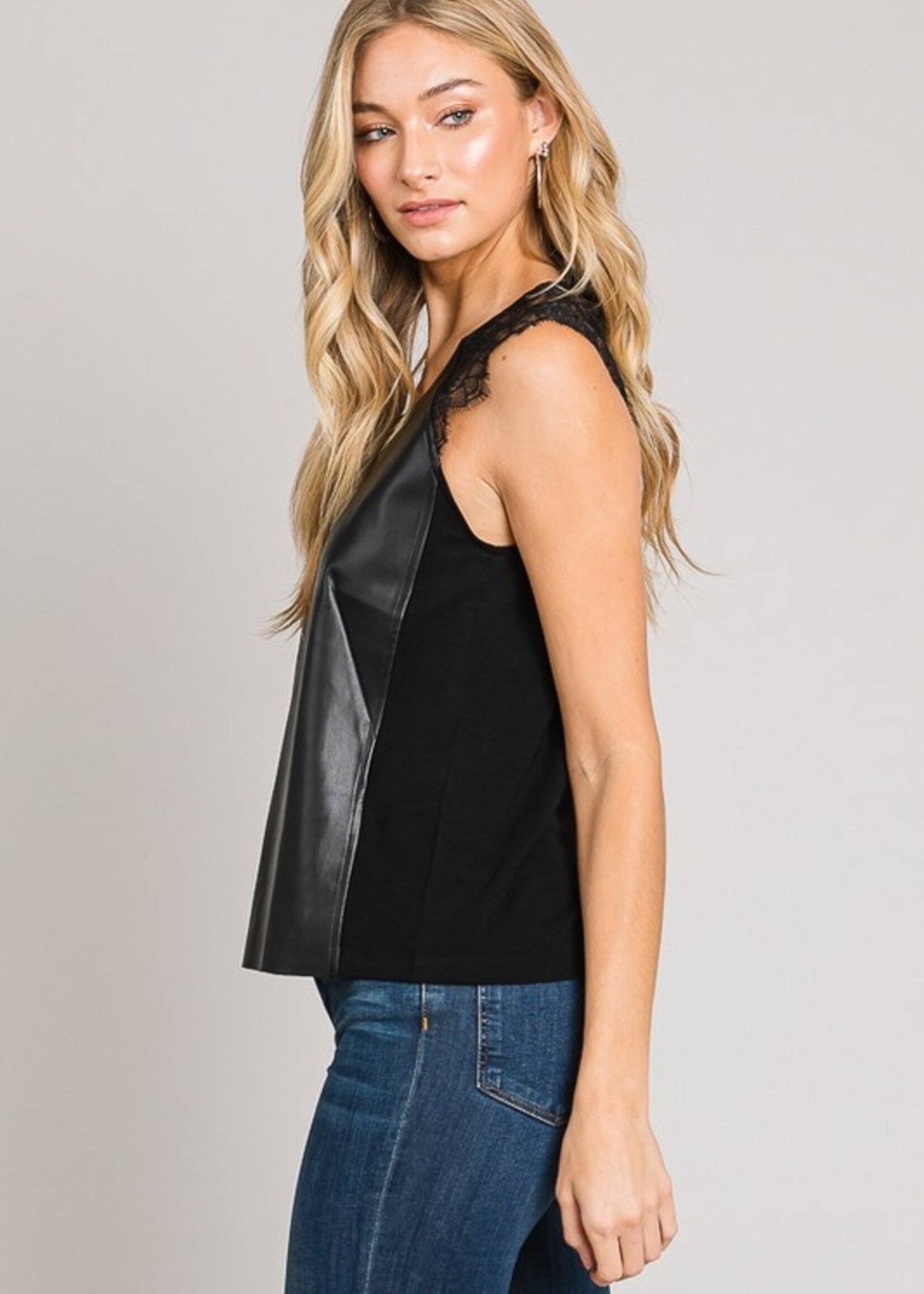 Lace detail leather tank