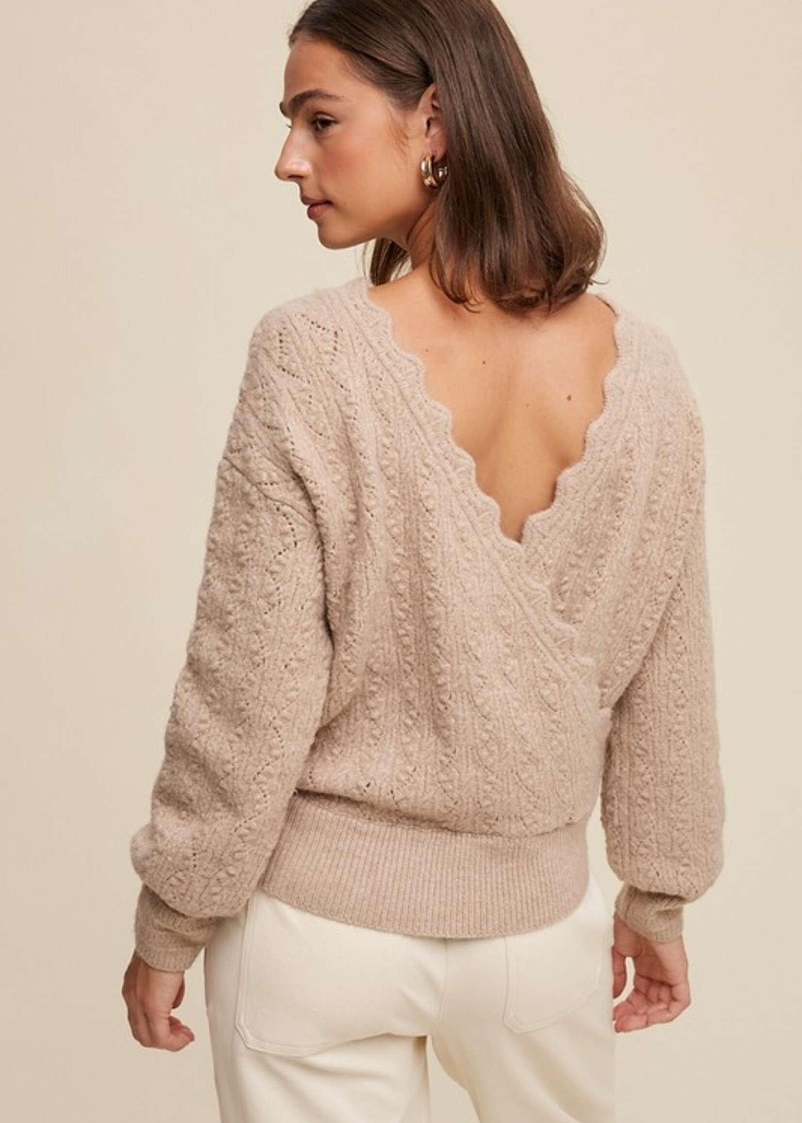 Pointelle wrap knit sweater +2 colors