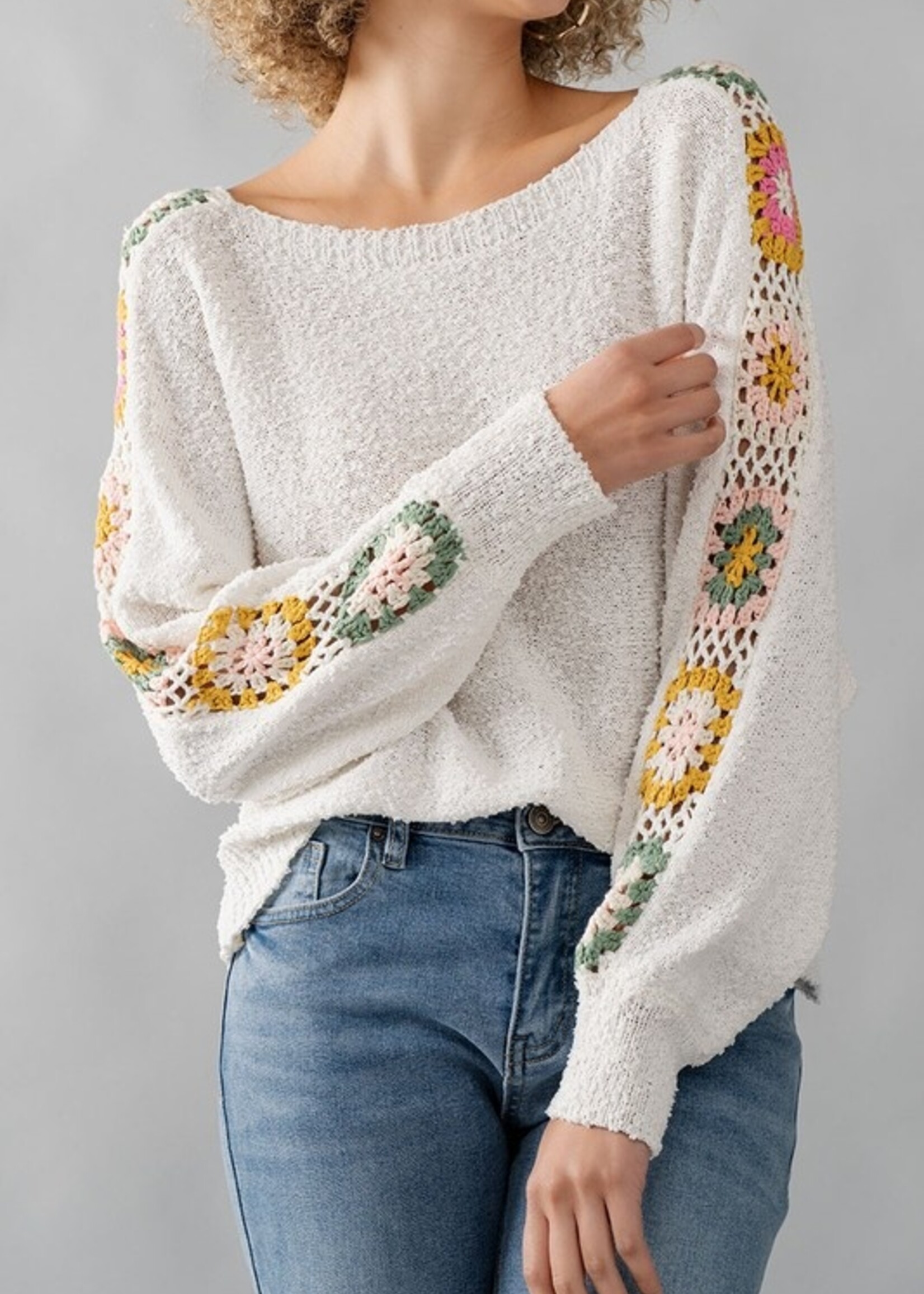Crochet sleeve knit top