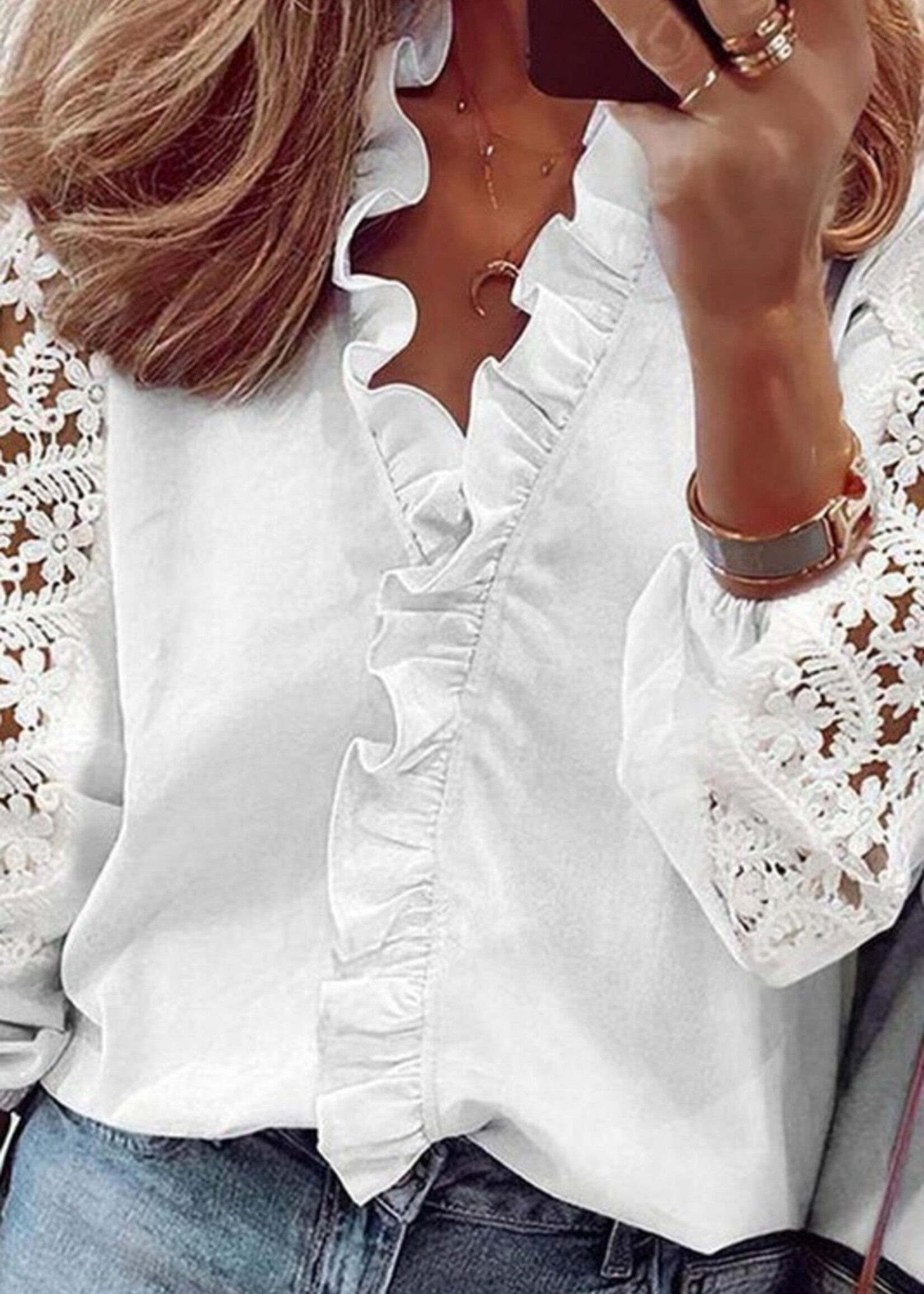 Ruffled lace sleeve top +2 colors