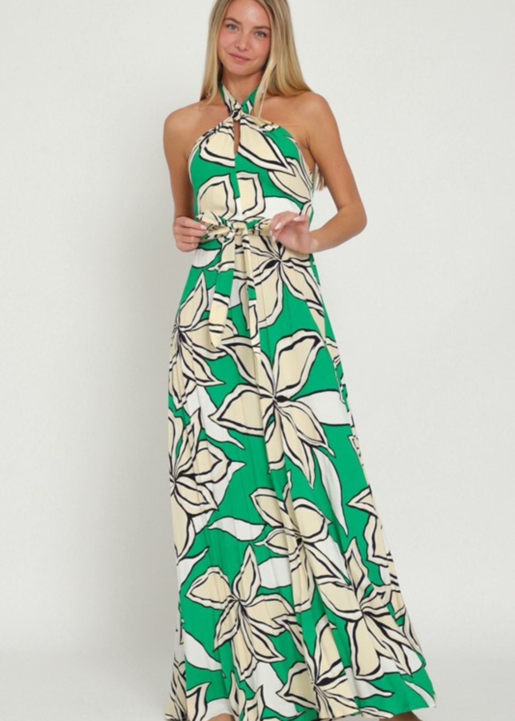 Belted print maxi