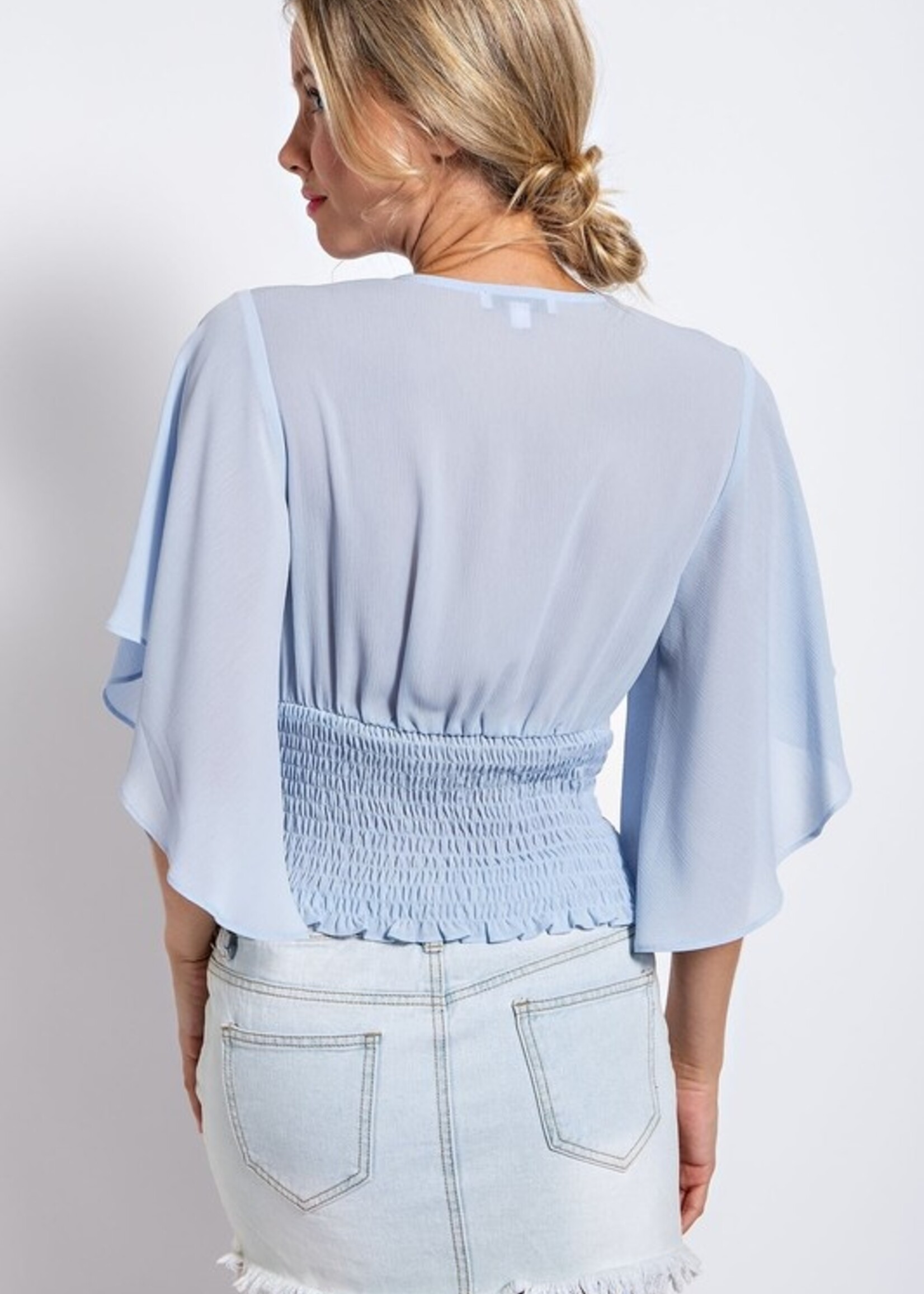 Ruched flare sleeve top