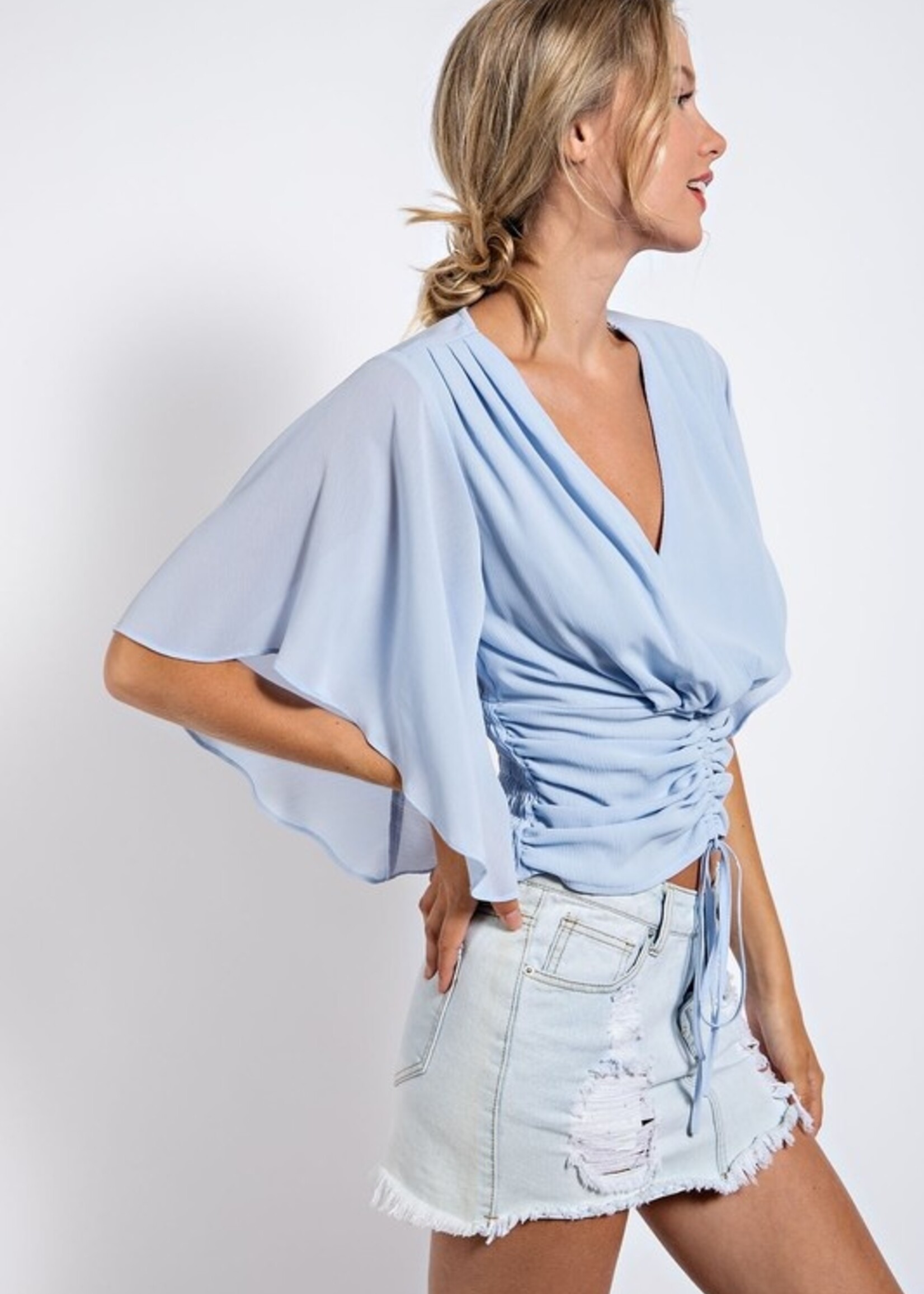 Ruched flare sleeve top