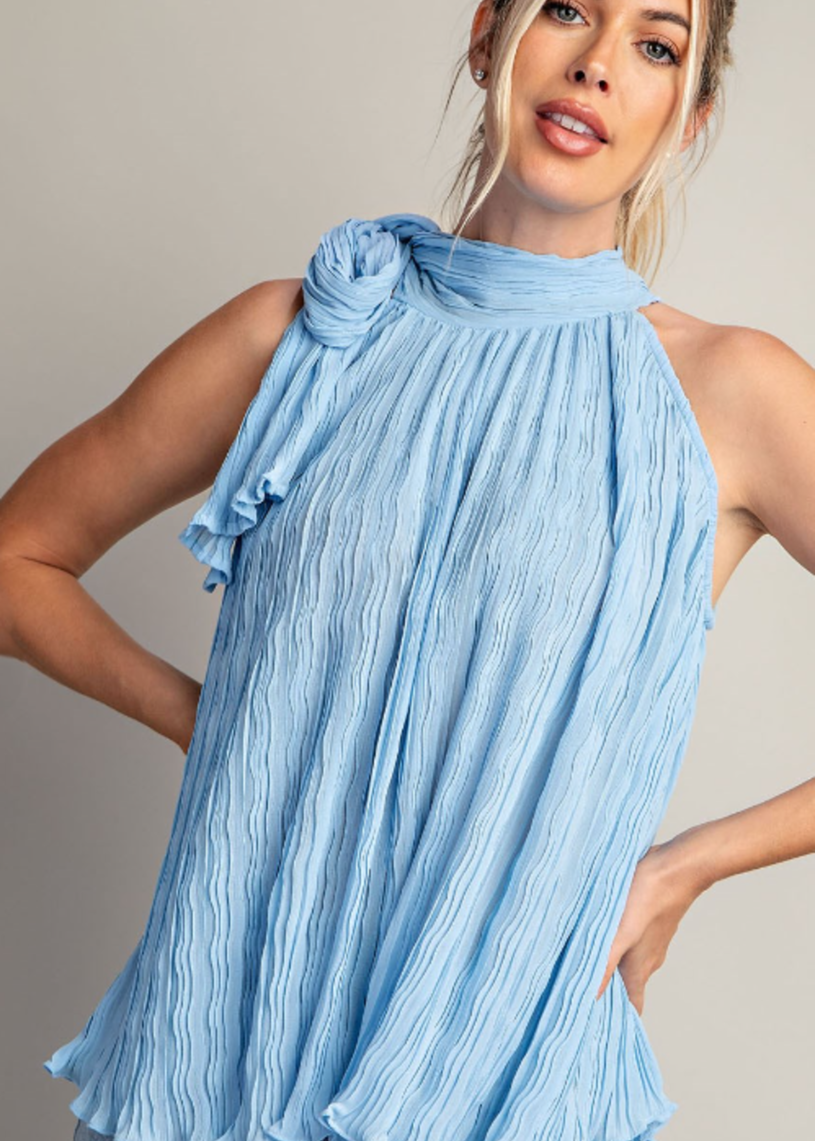 Tie neck pleated top +2 colors