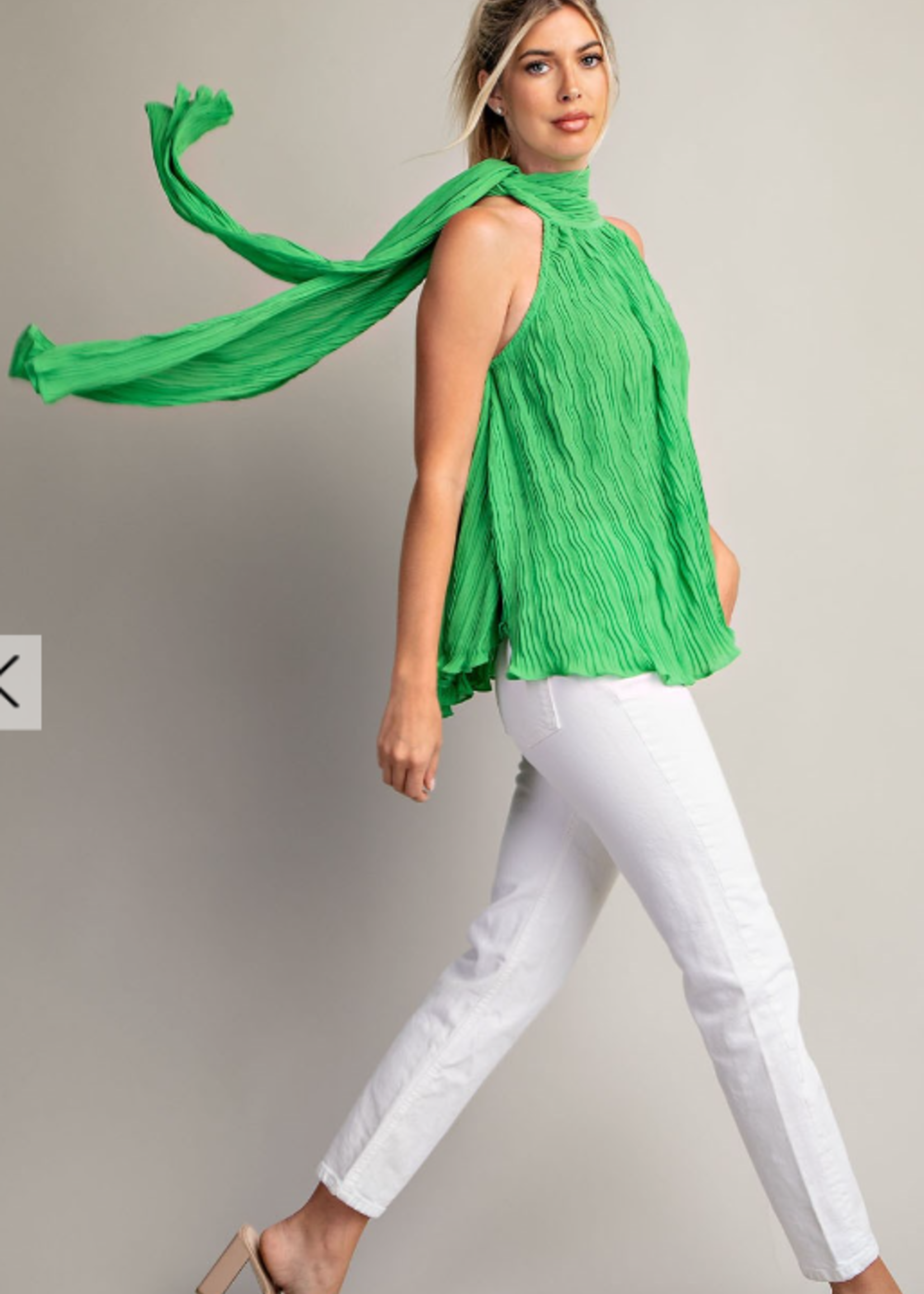 Tie neck pleated top +2 colors