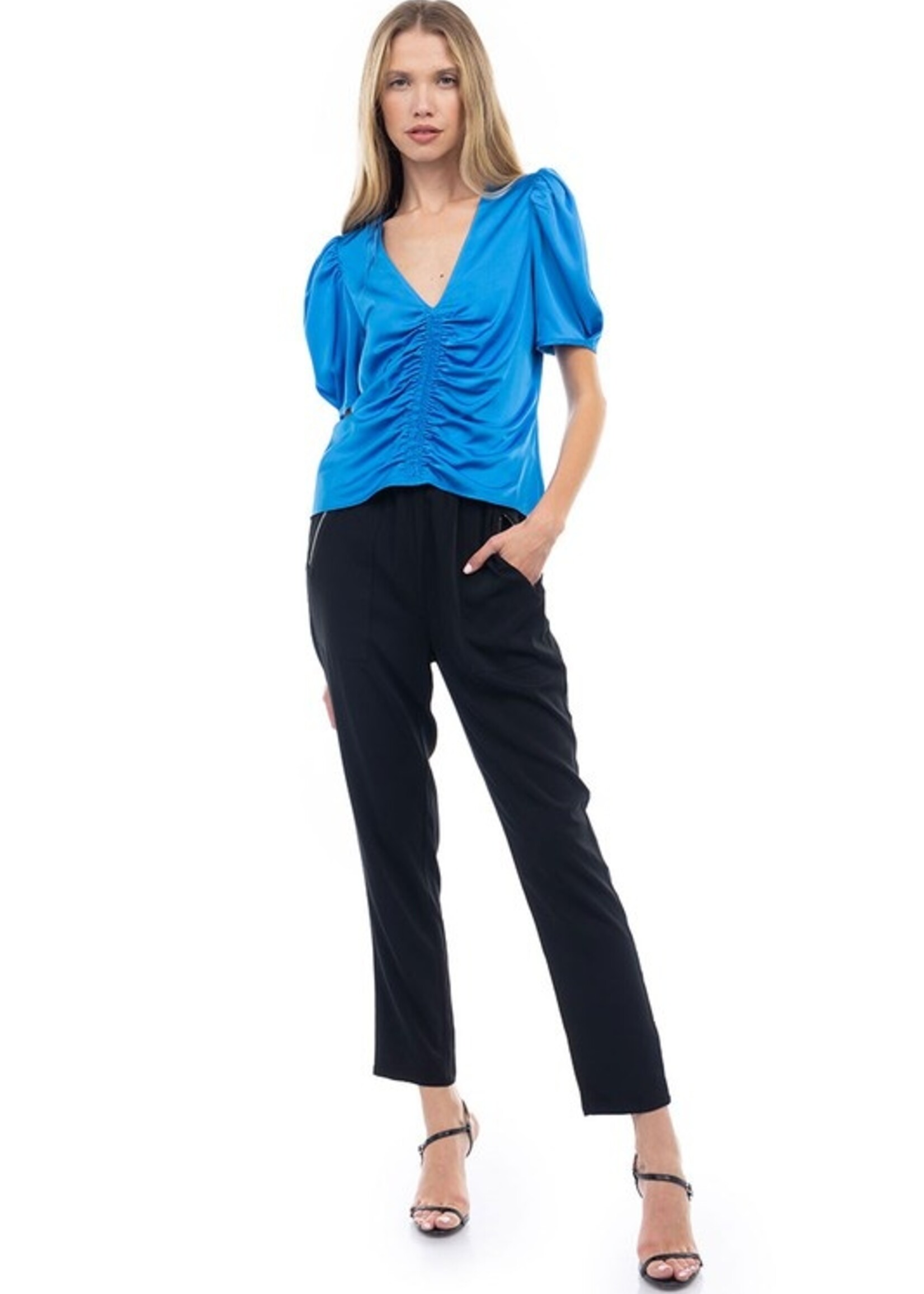 Shirred puff sleeve top +3 colors