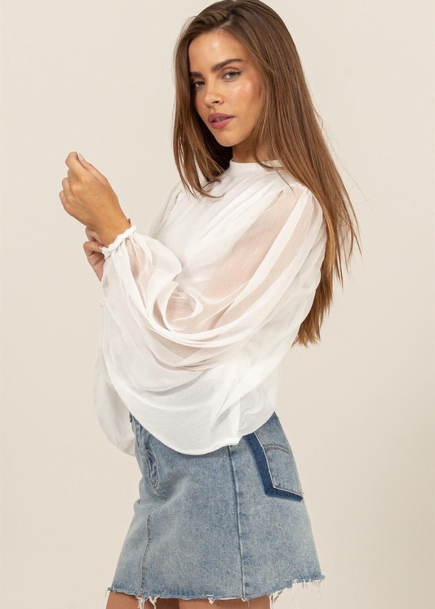 Sheer sleeve mock neck +2 colors