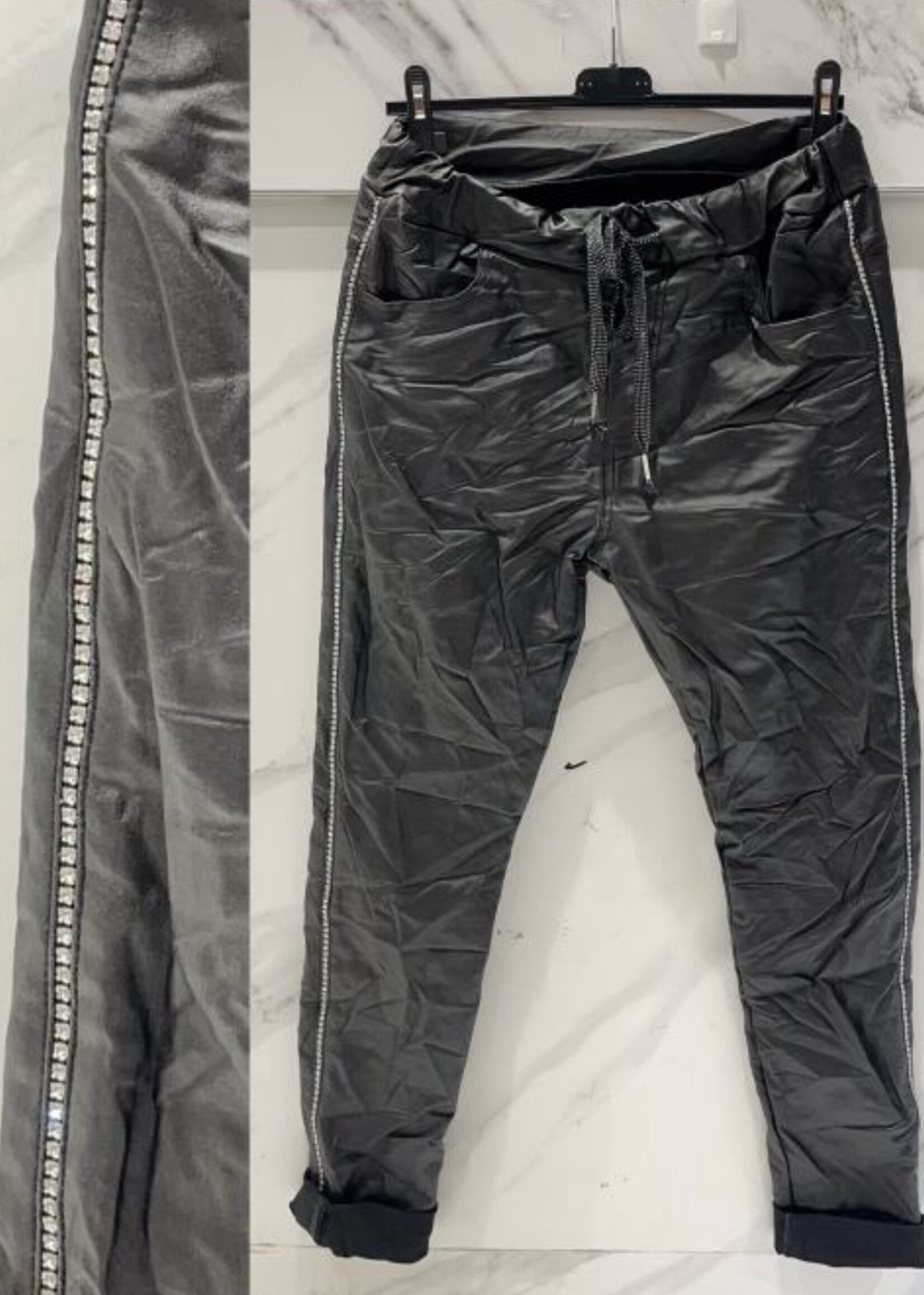 Rhinestone side leather jogger