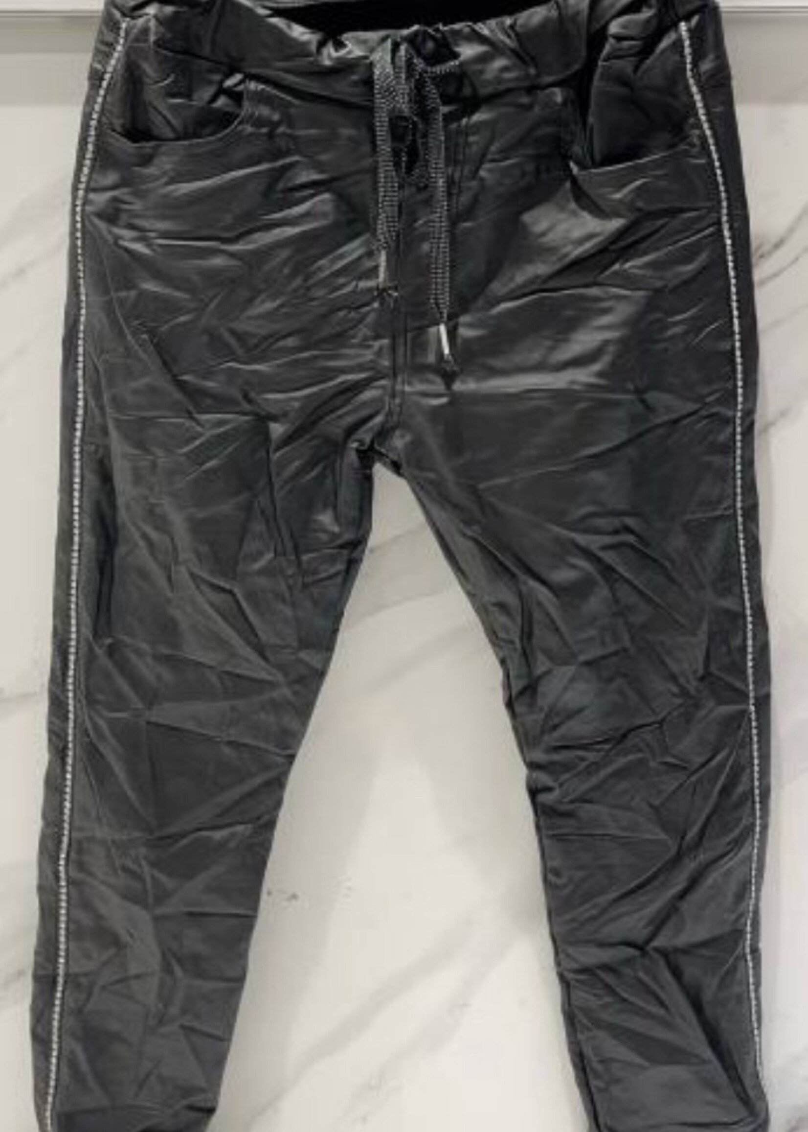 Rhinestone side leather jogger