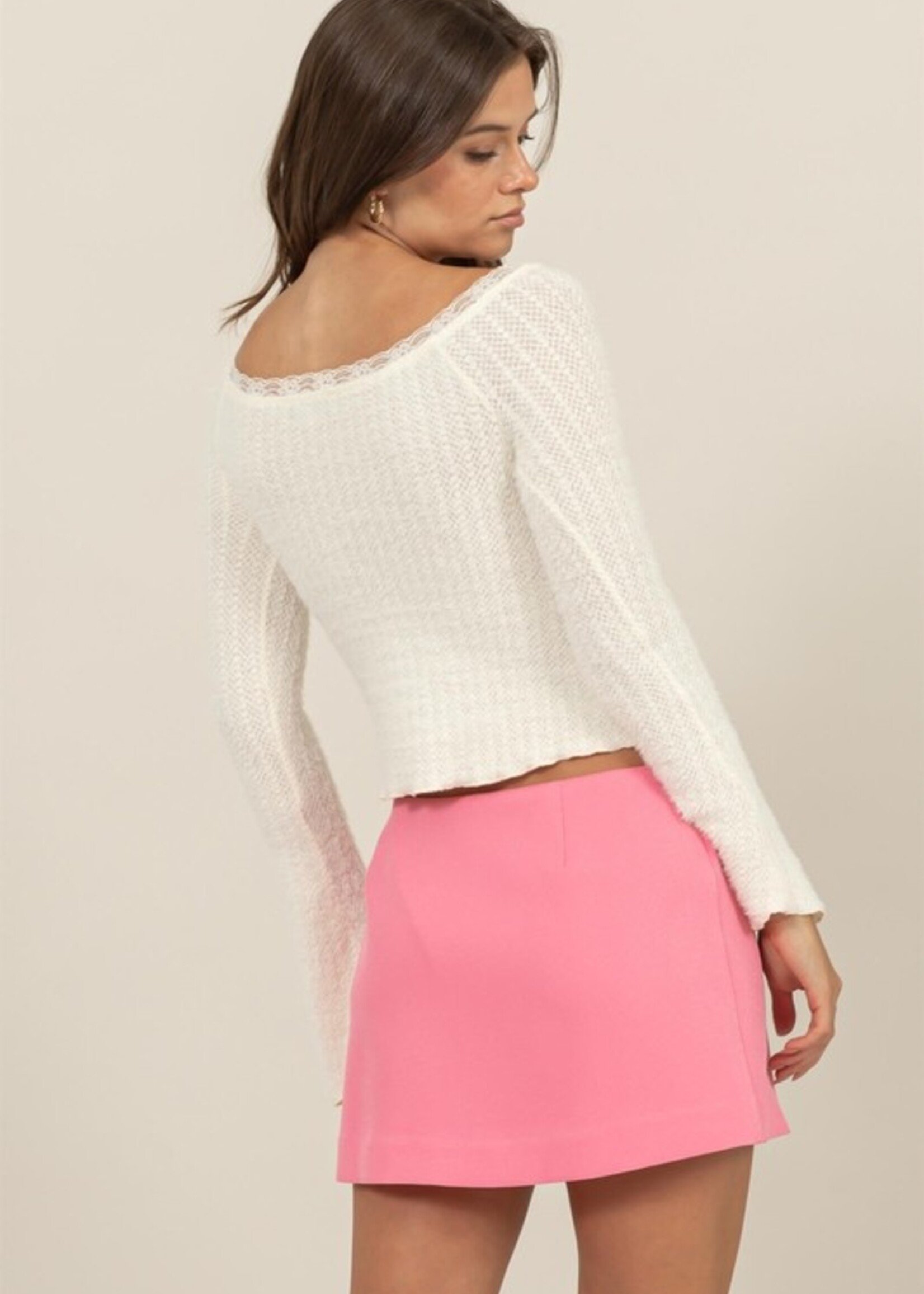 Fuzzy lace trim top +2 colors