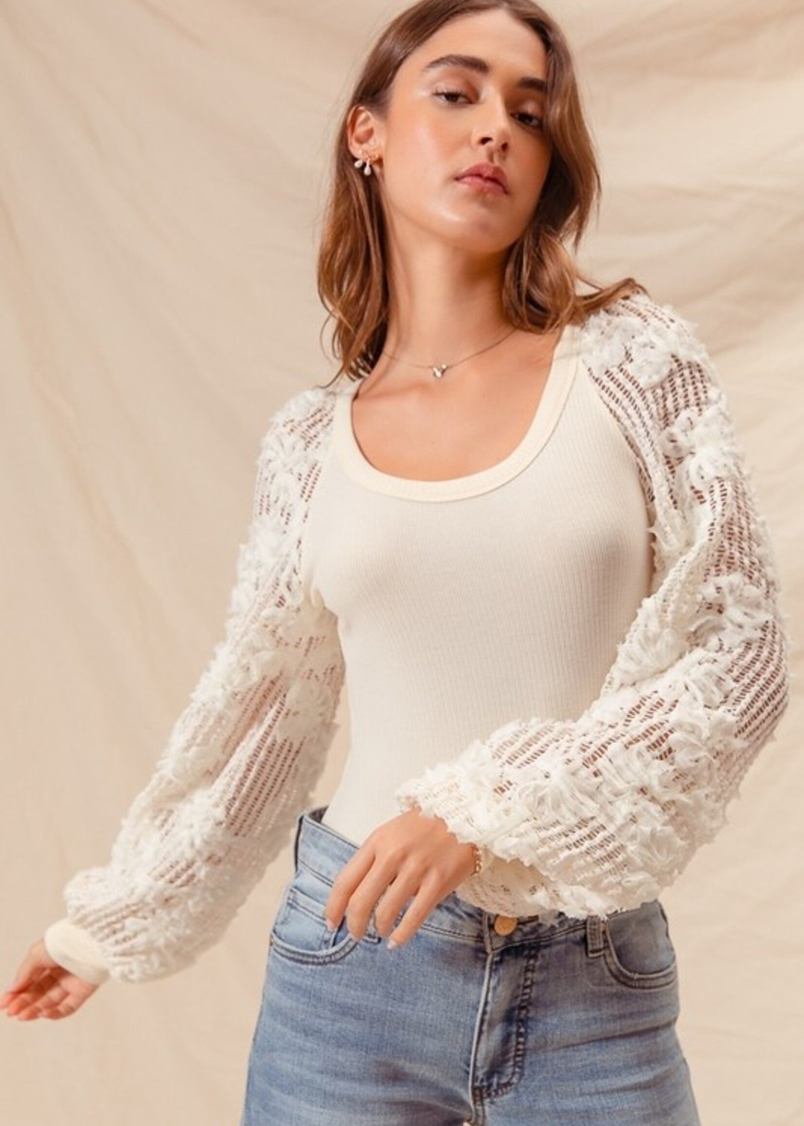 Rib lace sleeve sweater +3 colors