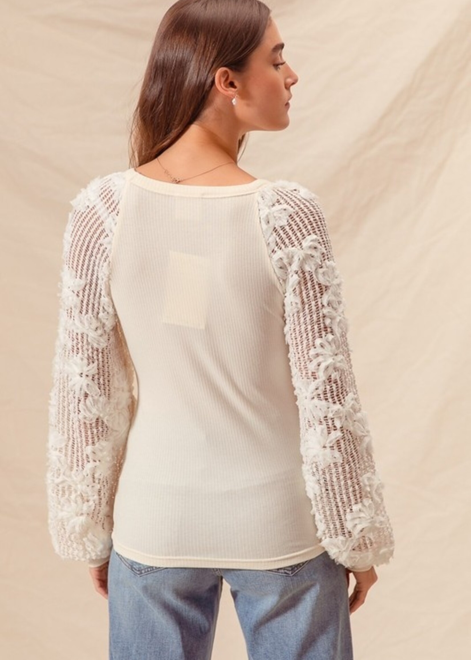 Rib lace sleeve sweater +3 colors