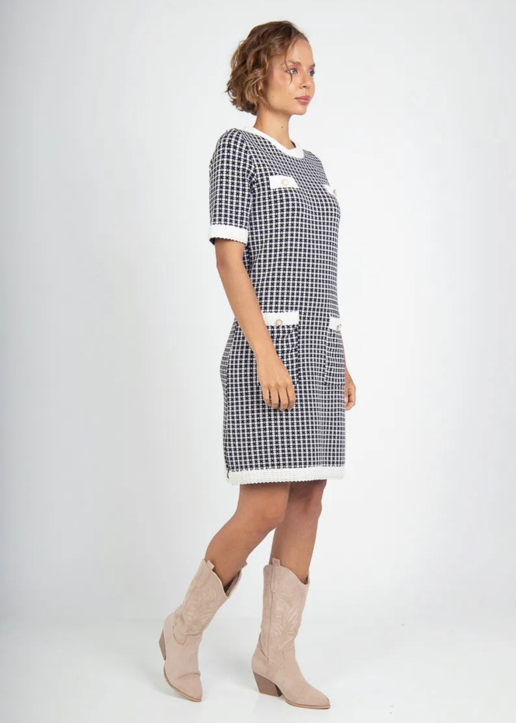 Check print knit dress