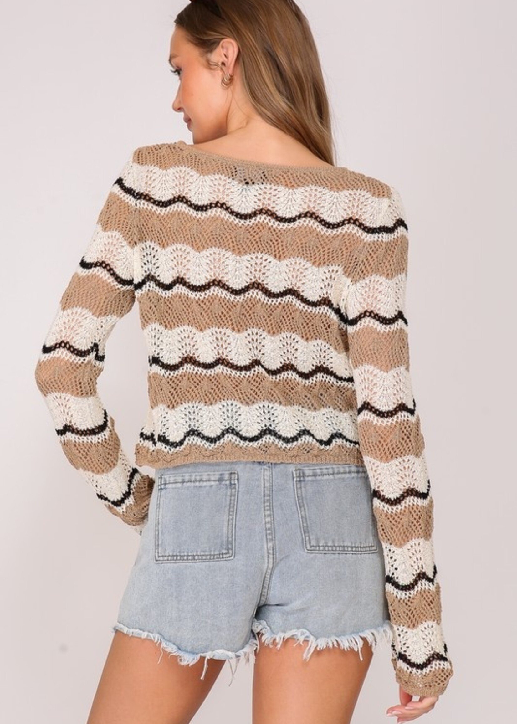 Tricolor crochet sweater