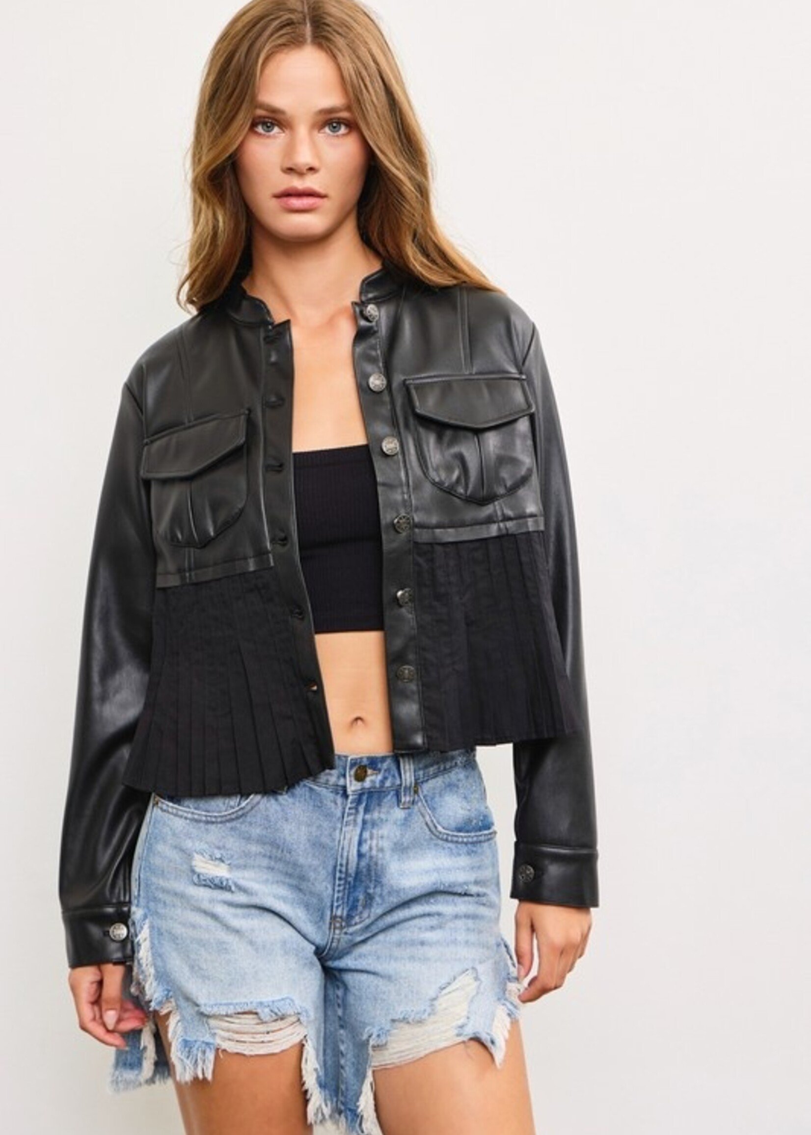 Pleat hem leather jacket