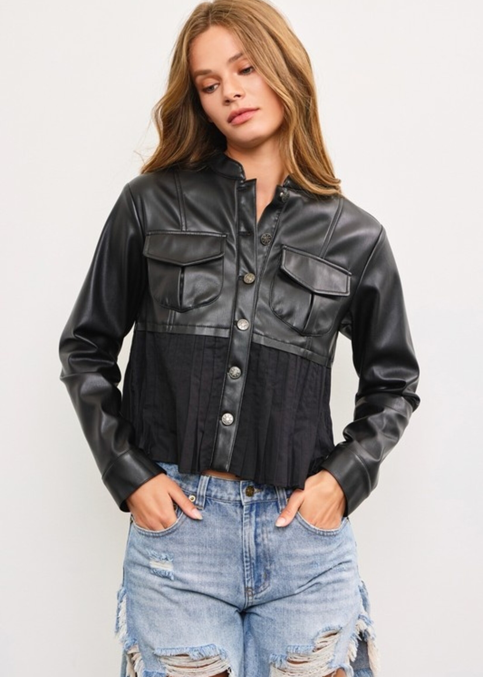 Pleat hem leather jacket