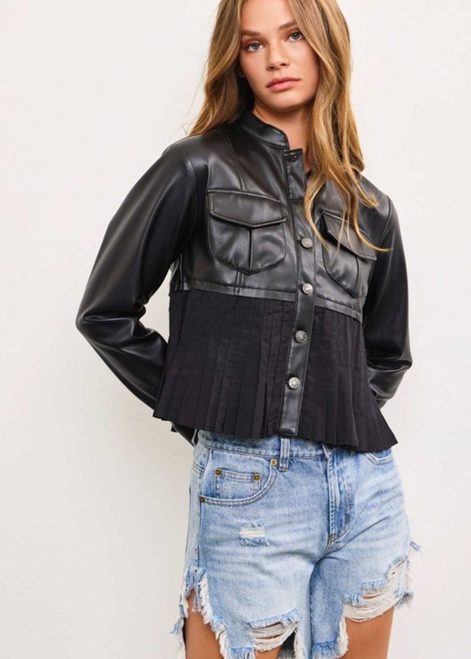 Pleat hem leather jacket