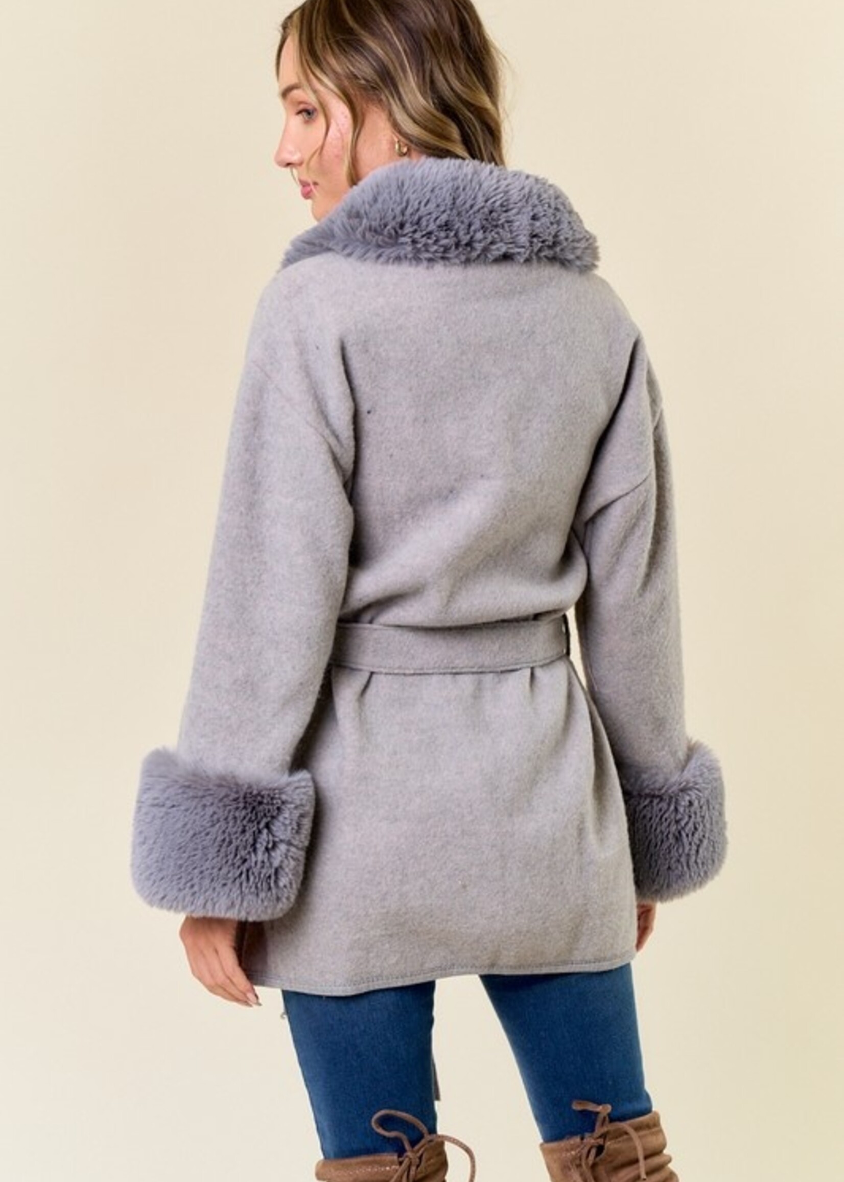 Fur trim sweater coat +2 colors