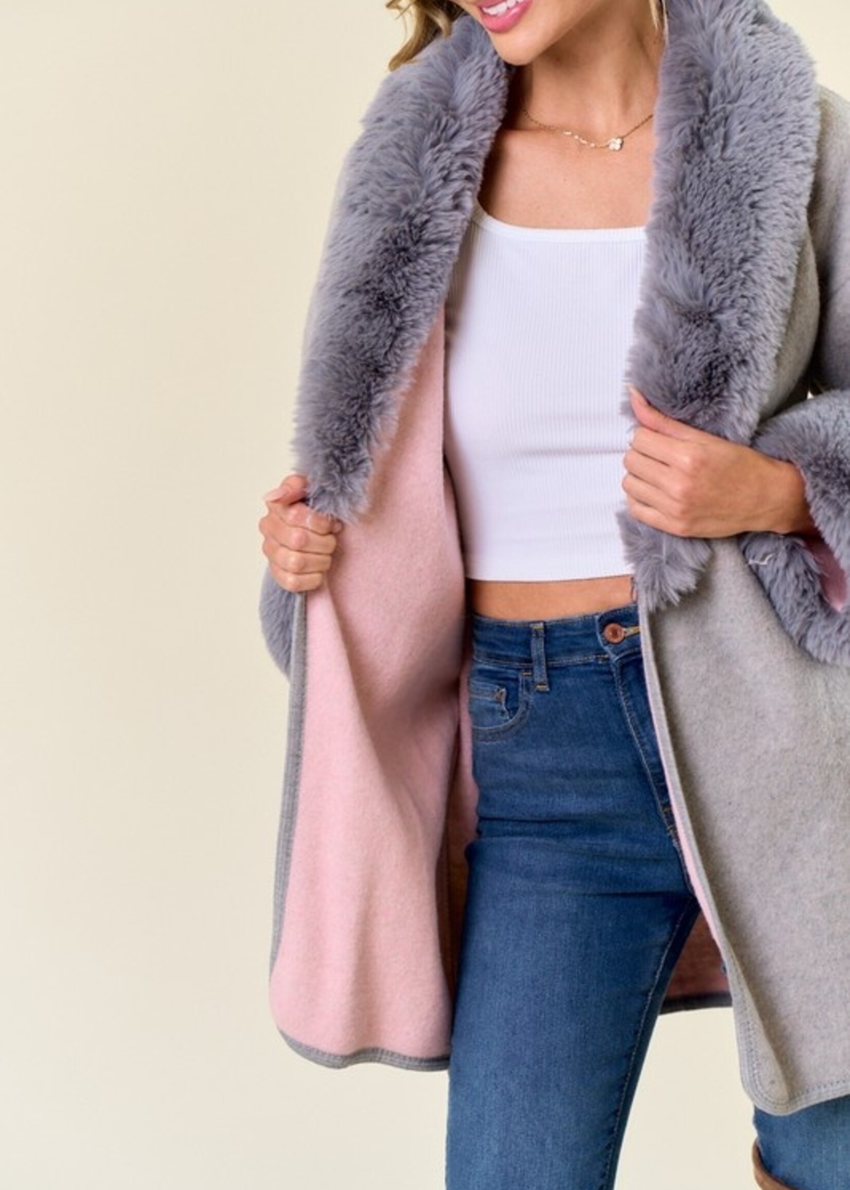 Fur trim sweater coat +2 colors