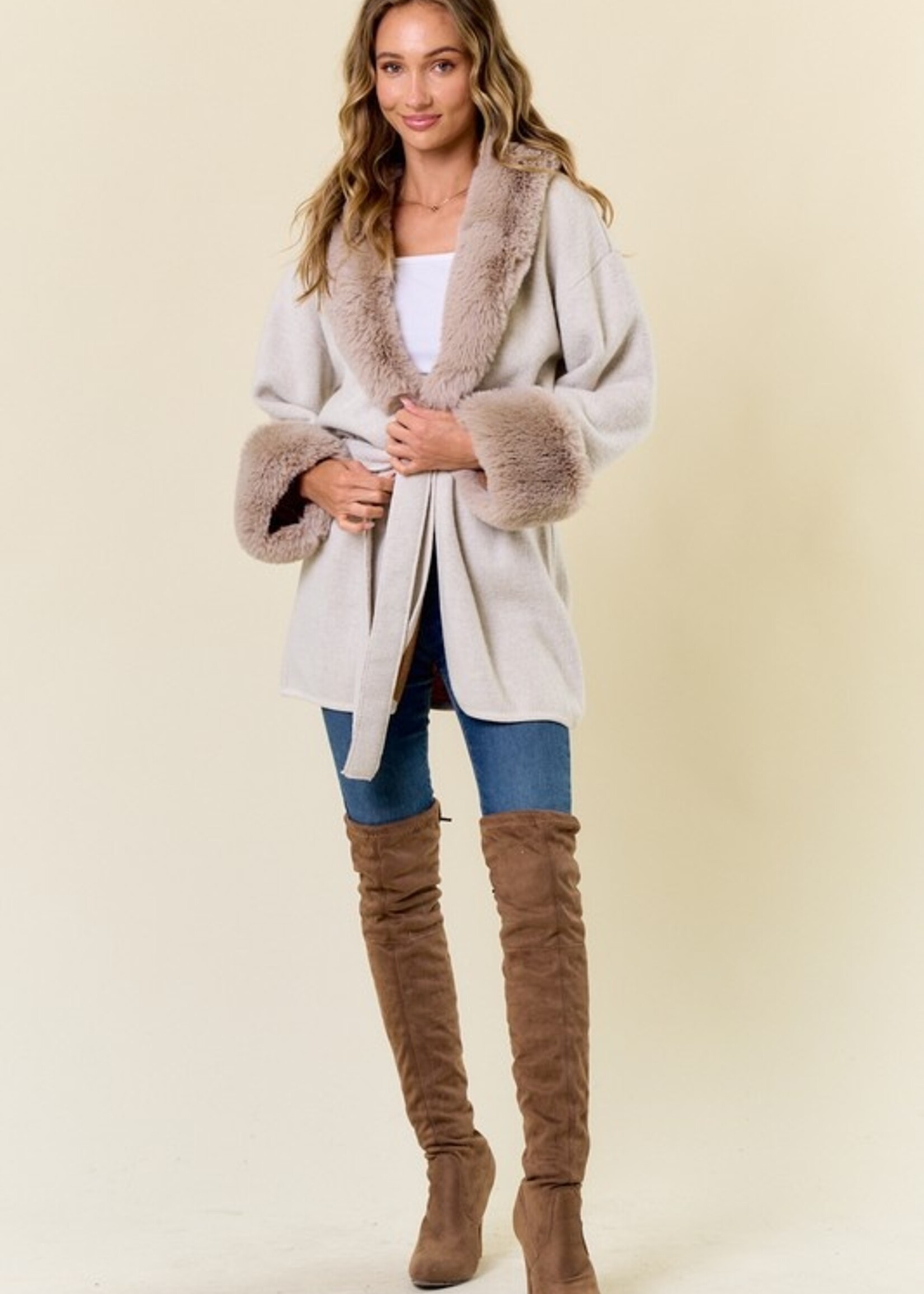 Fur trim sweater coat +2 colors