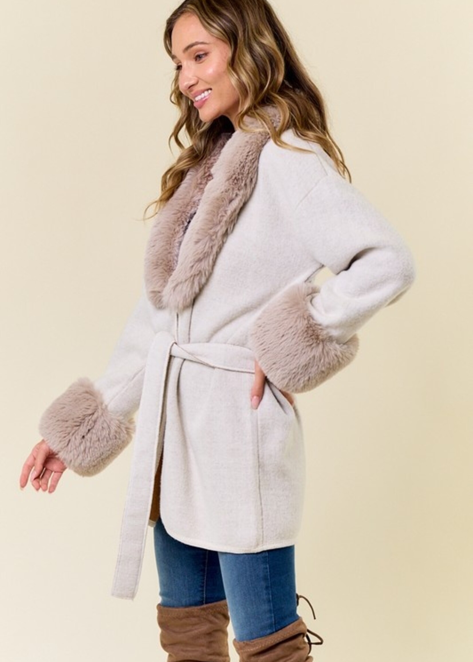 Fur trim sweater coat +2 colors