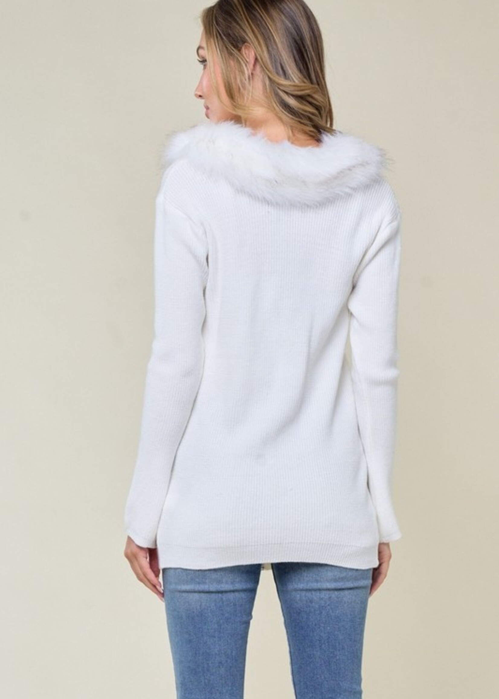 Fur trim zip sweater