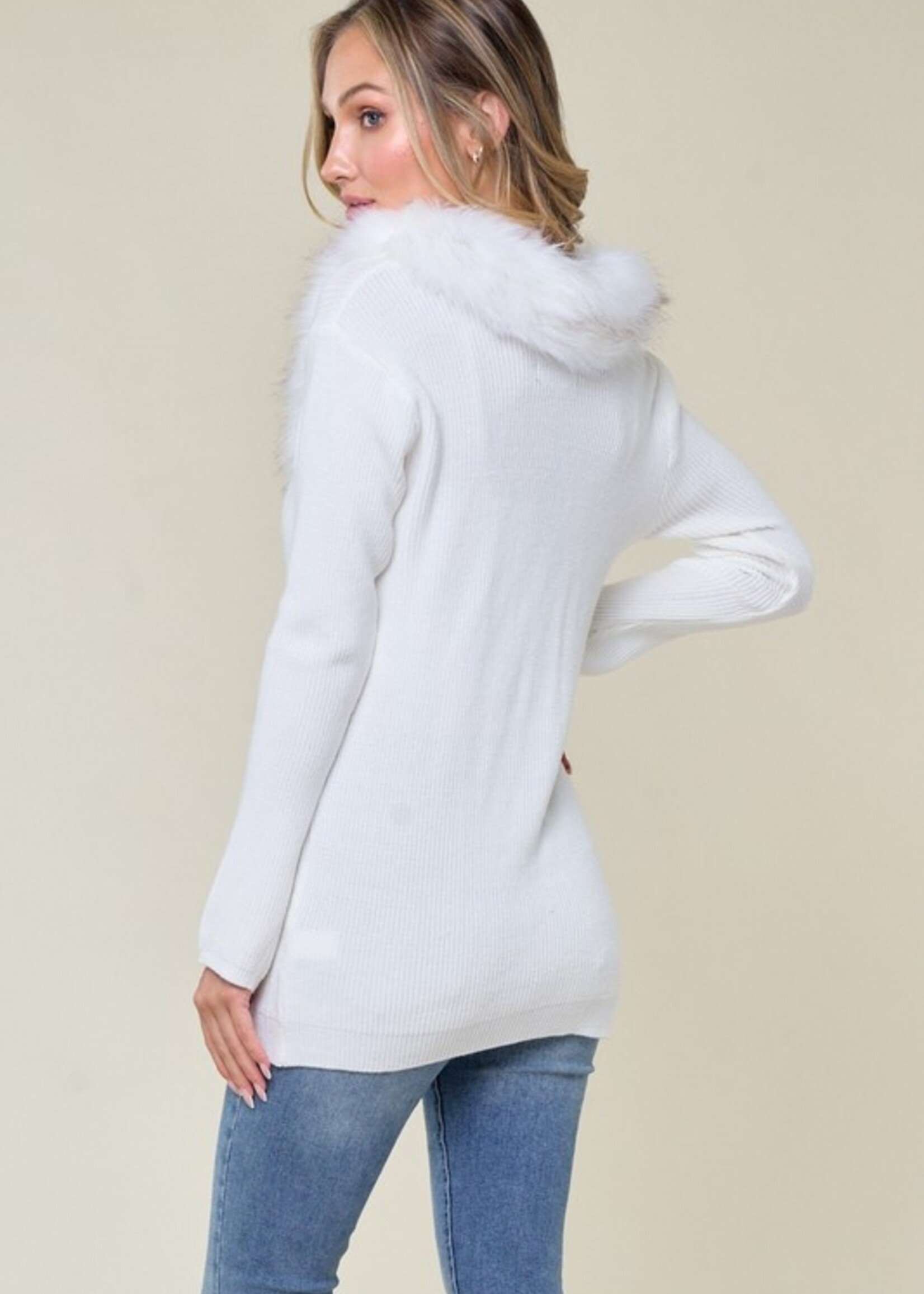 Fur trim zip sweater