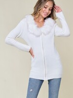 Fur trim zip sweater