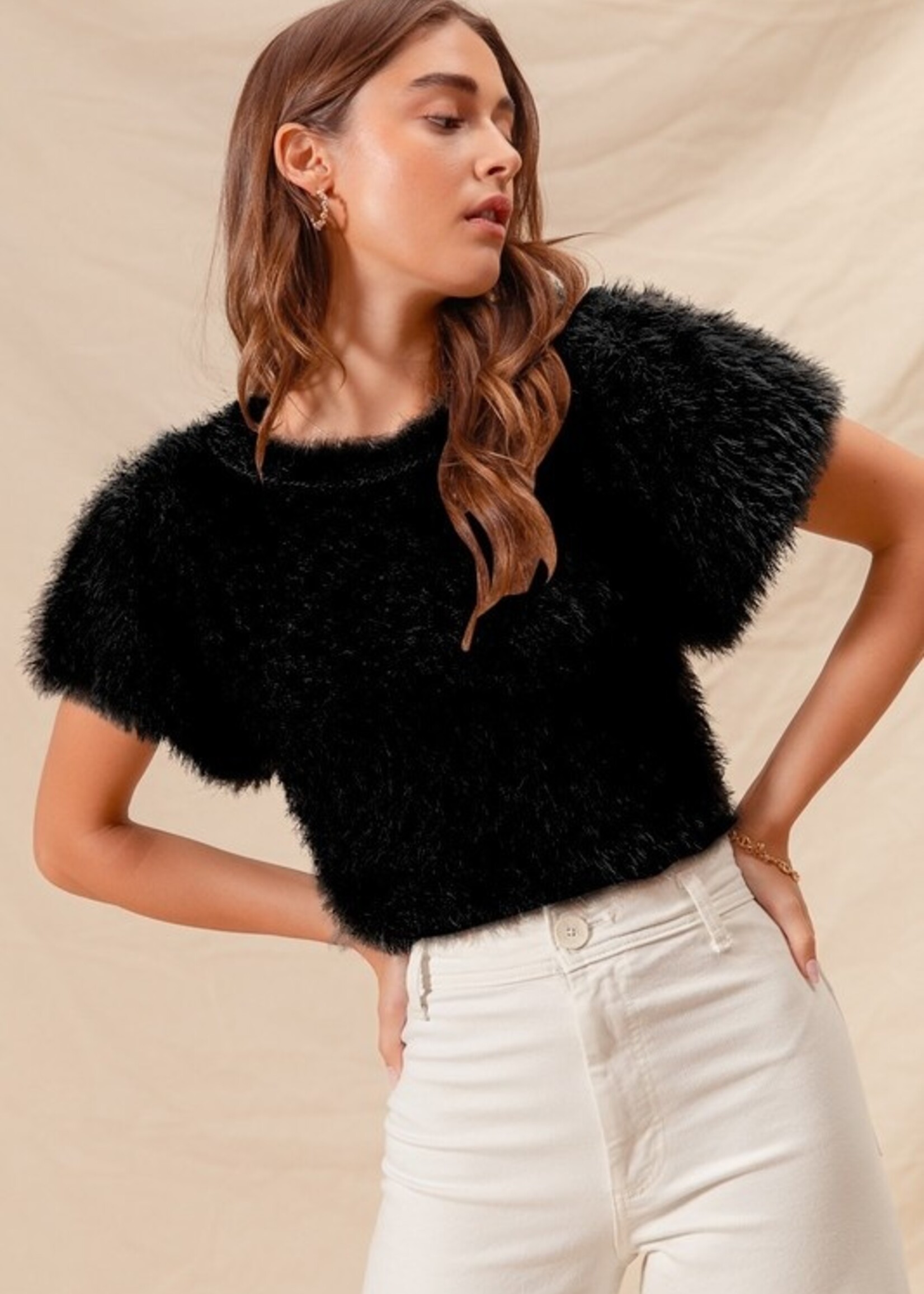 Fuzzy short sleeve sweater +2 colors
