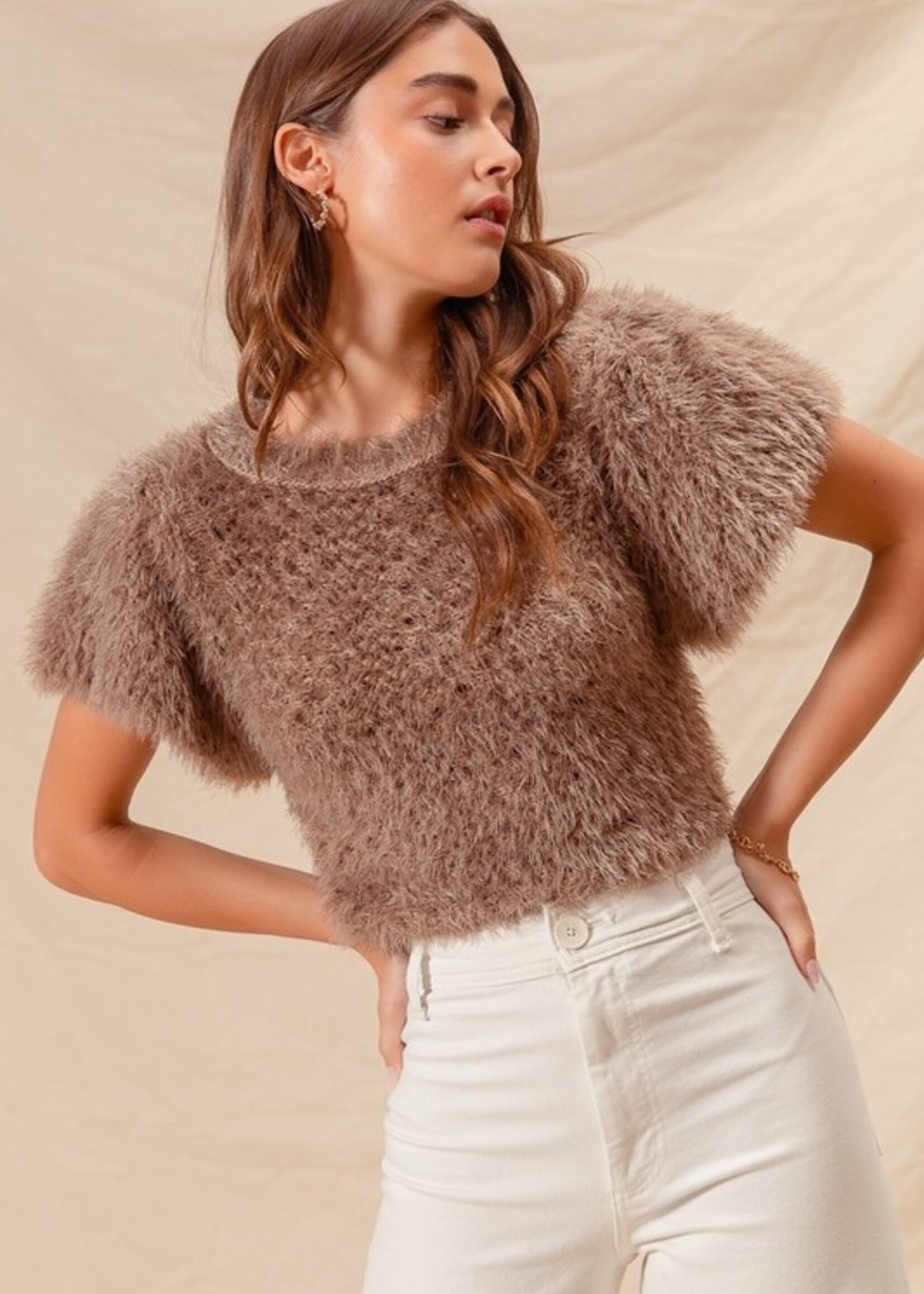 Fuzzy short sleeve sweater +2 colors