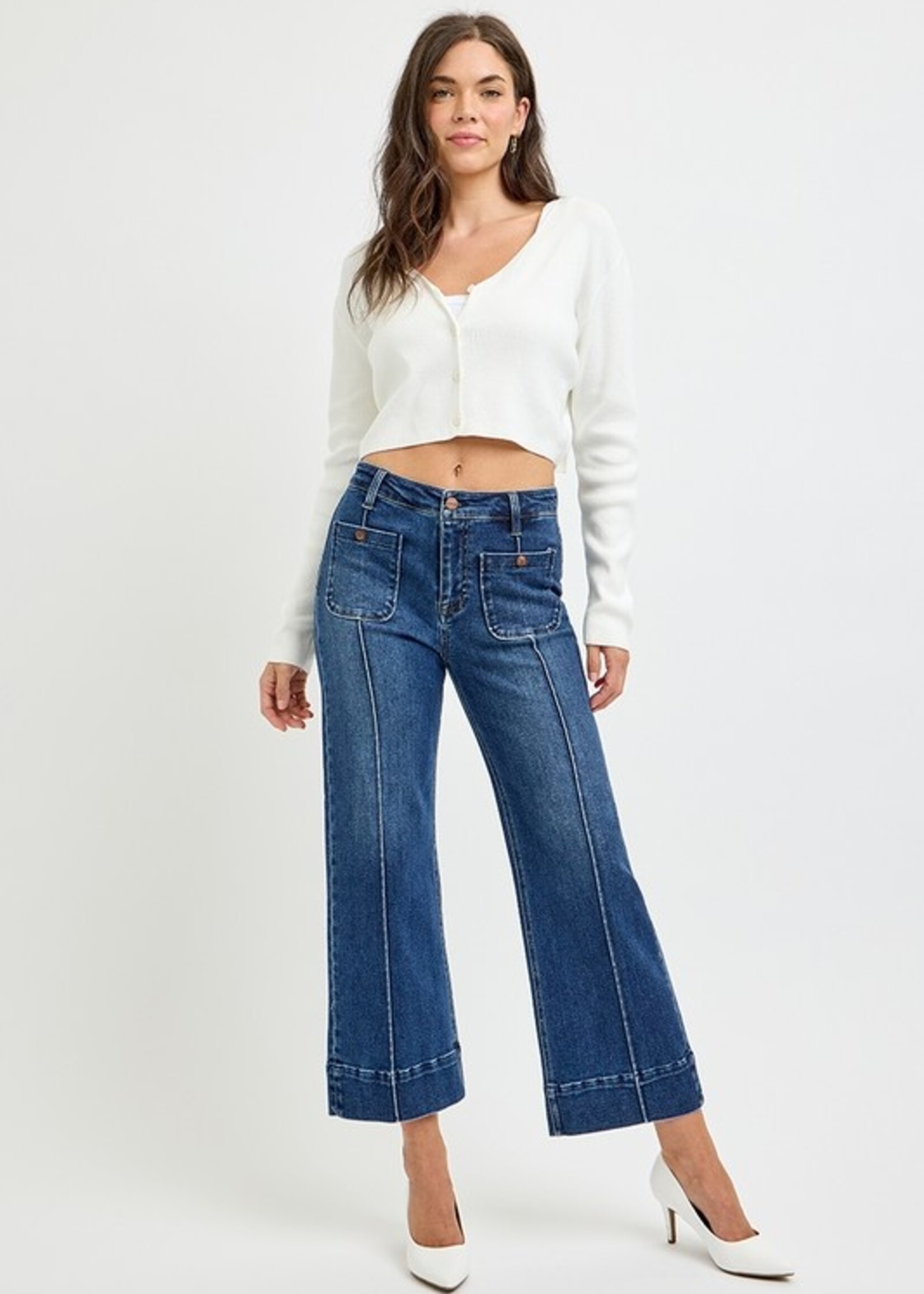 Patch pocket pintuck jean