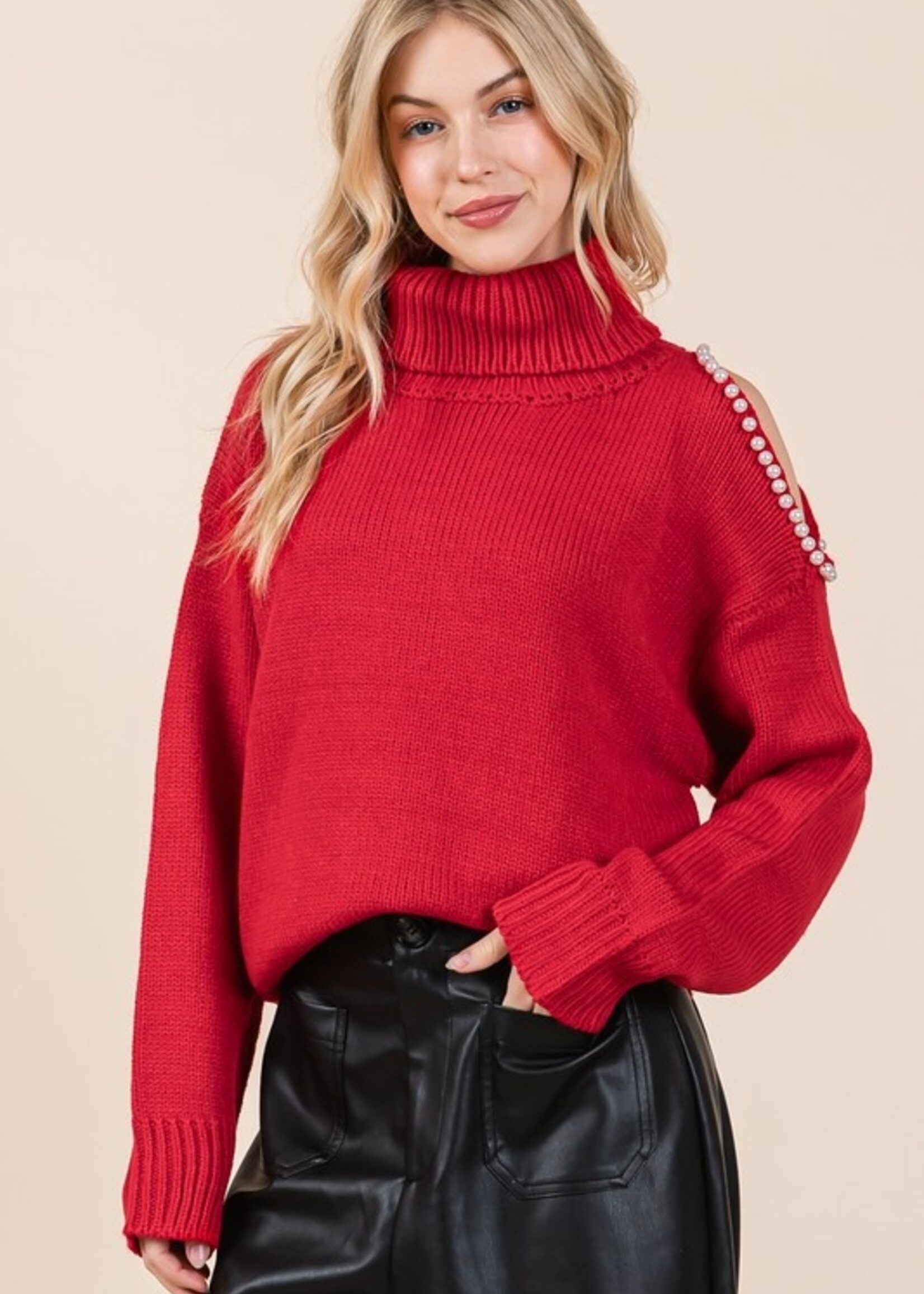 Pearl trim sweater +2 colors