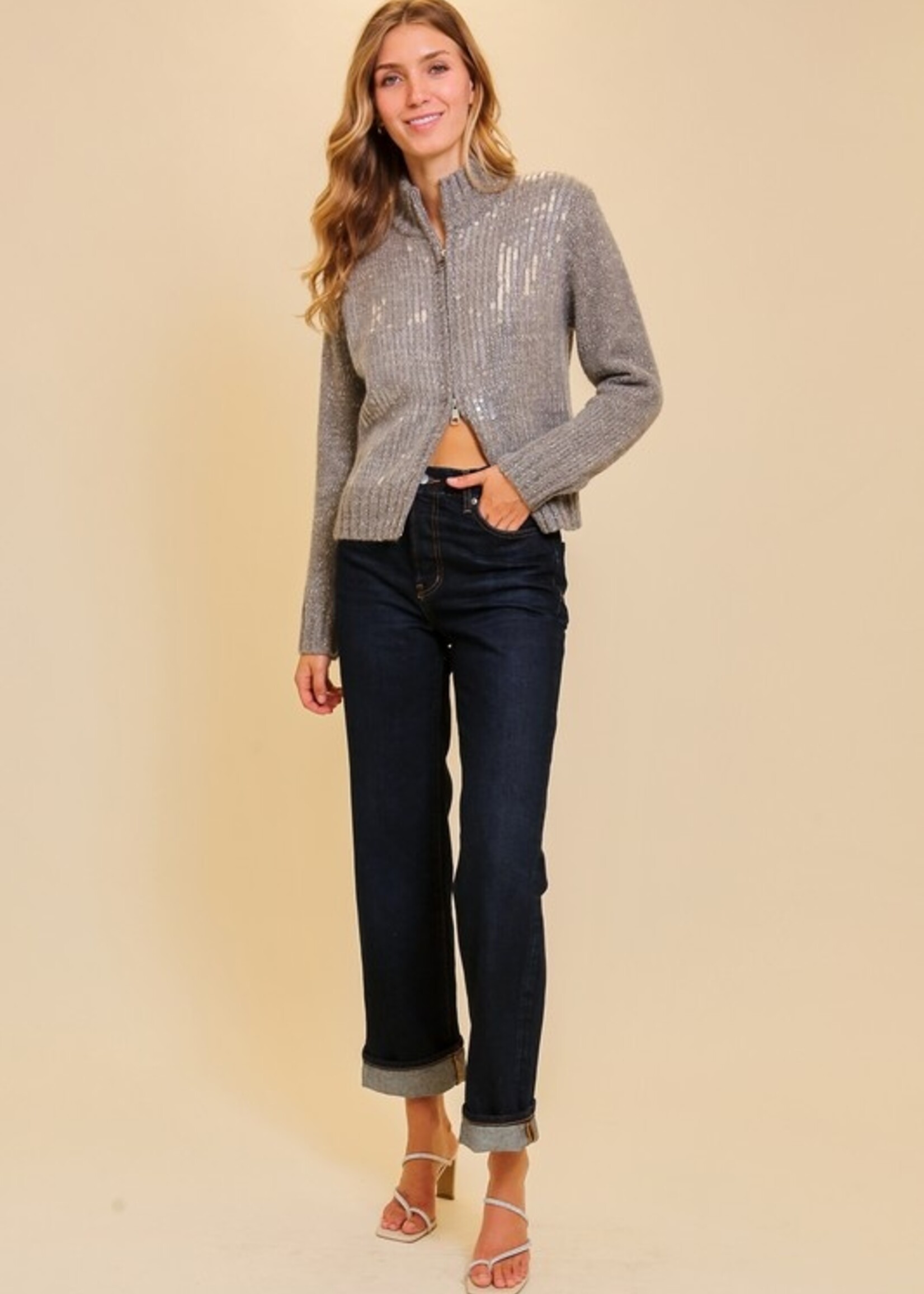 Sequin zip sweater +2 colors