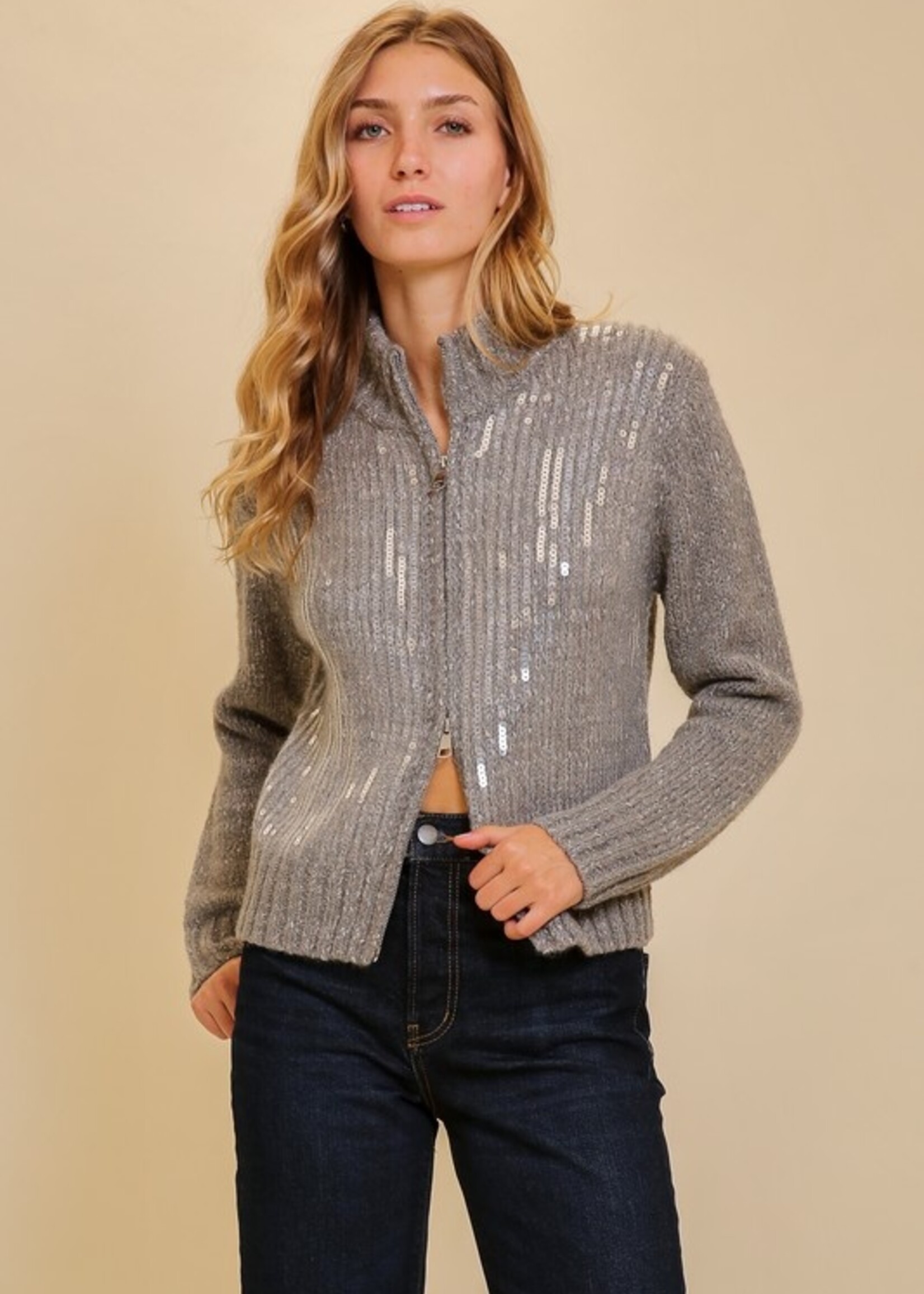 Sequin zip sweater +2 colors
