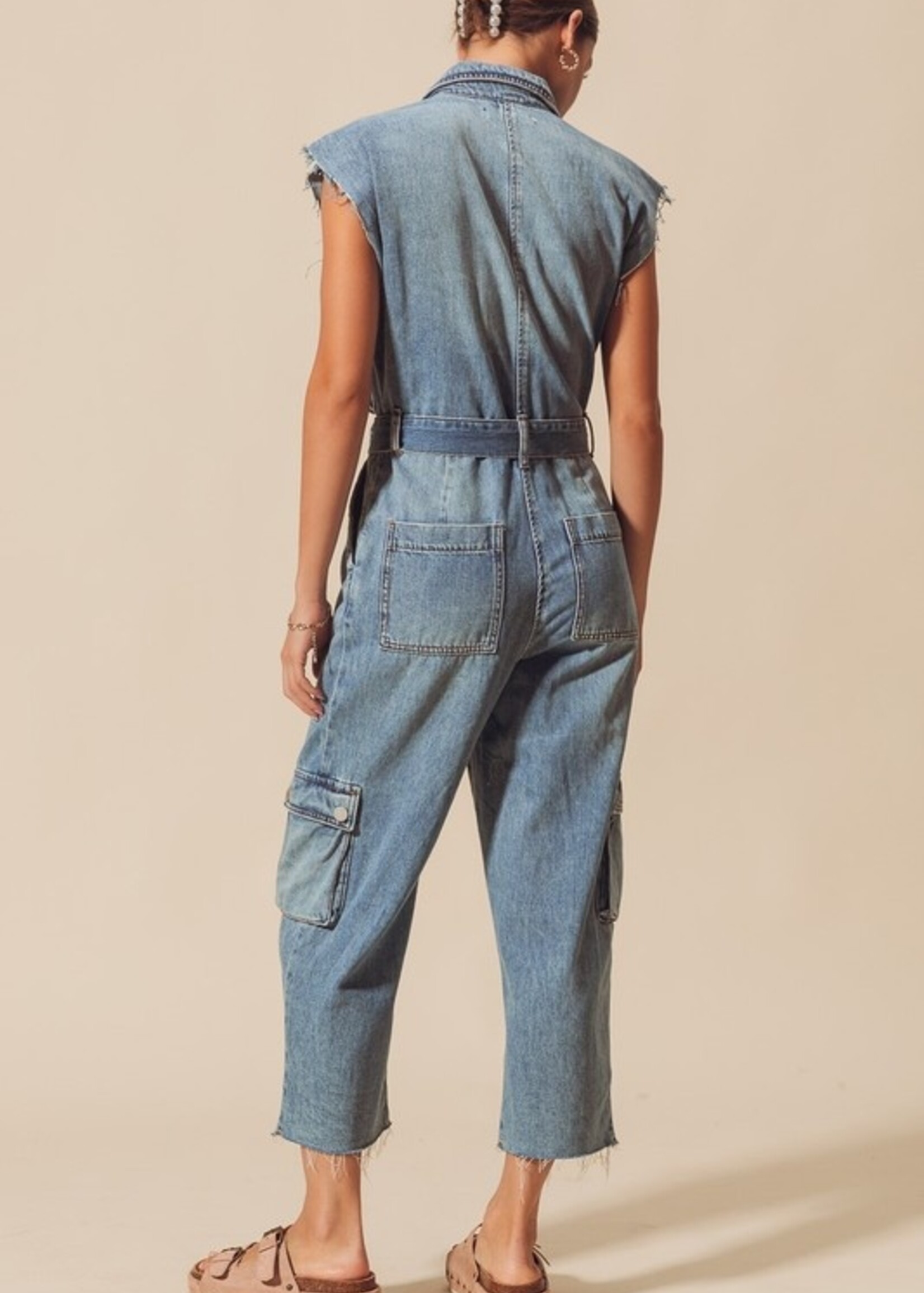 Denim cargo jumpsuit