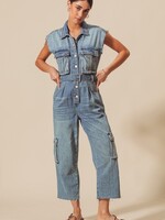 Denim cargo jumpsuit