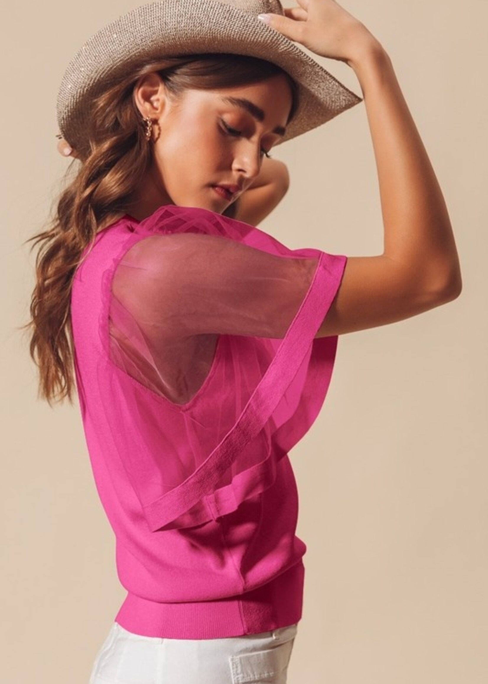 Mesh sleeve knit