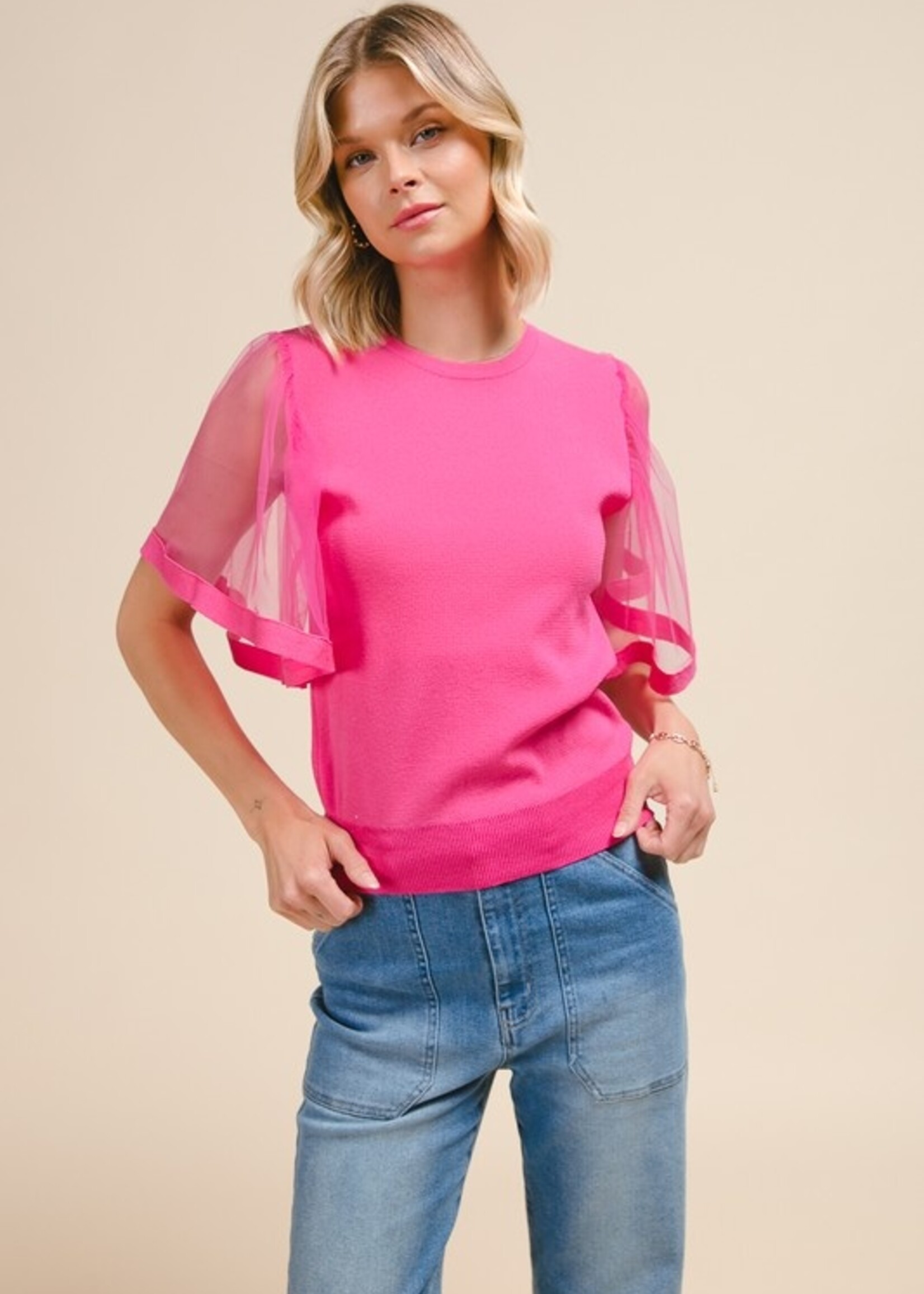 Mesh sleeve knit