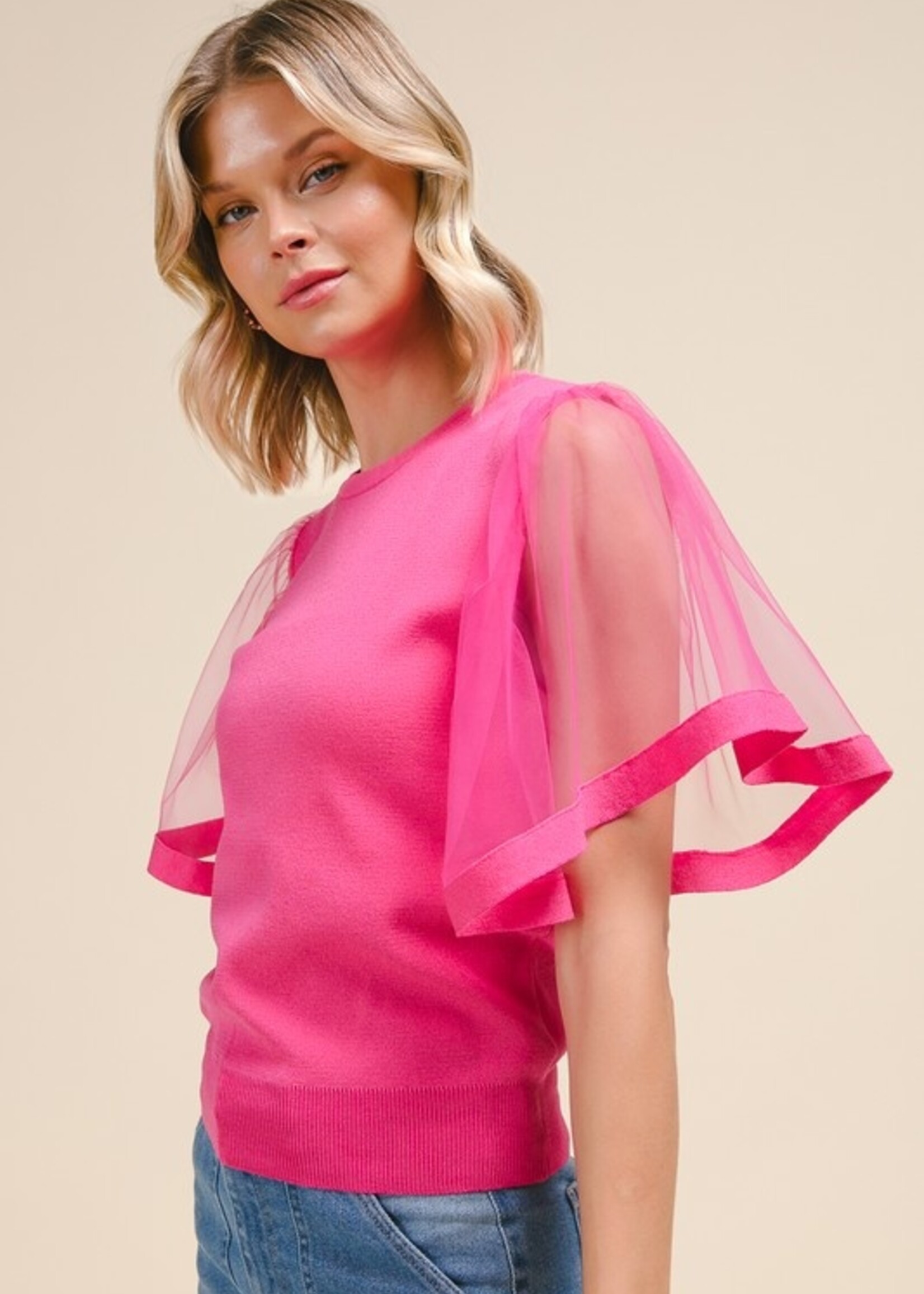Mesh sleeve knit
