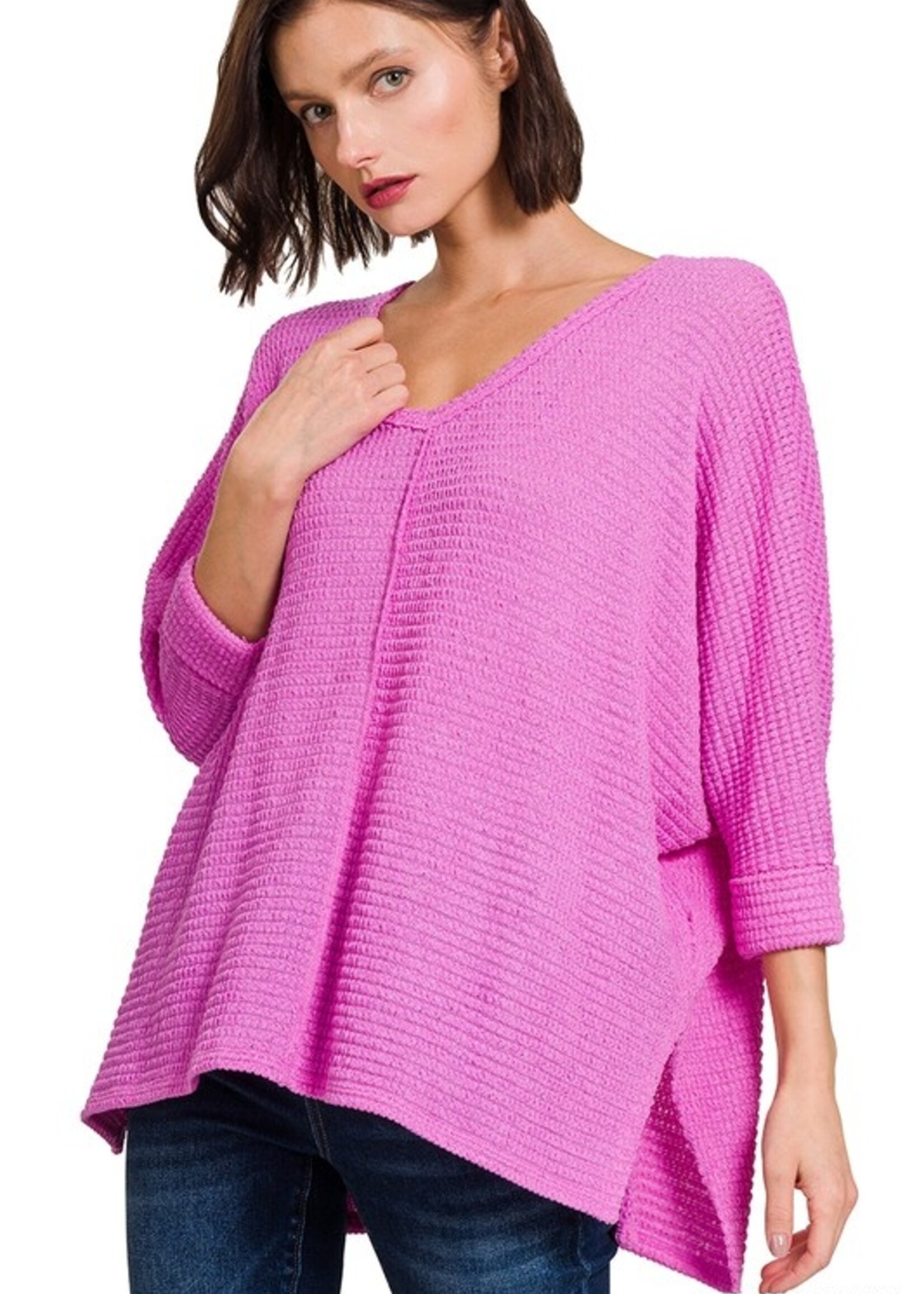 3/4 sleeve waffle top +3 colors