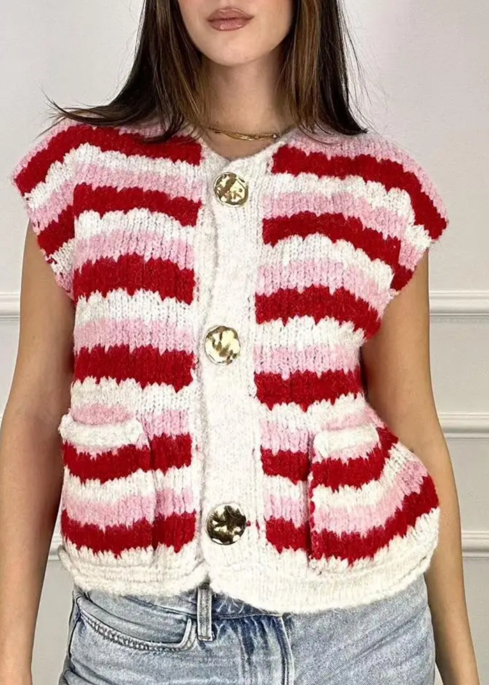 Stripe sleeveless sweater top