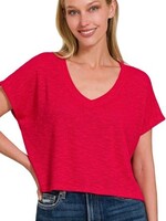 Slub cropped V neck tee +5 colors